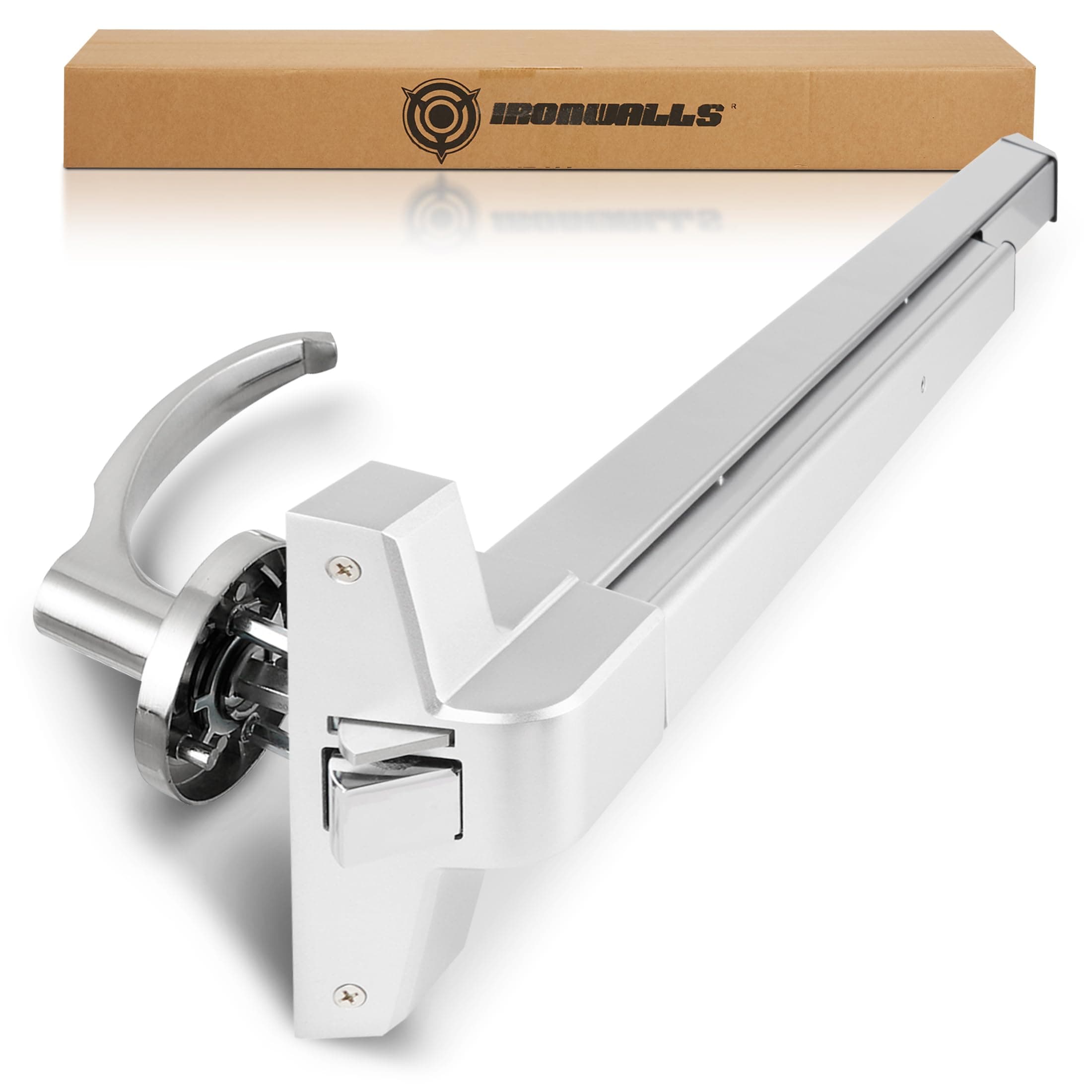 - IRONWALLS Panic Bars for Exit Doors 32 Inch, Silver Commercial Push Bar Panic Exit Device Stainless Steel with Exterior Door Lever Handle, Emergency Exit Panic Door Hardware for 32”-47” Doors