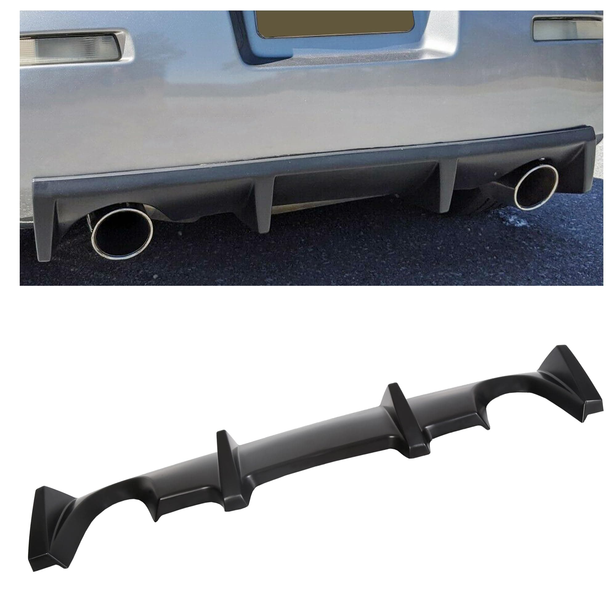 ECOTRIC Rear Bumper Diffuser Lip Compatible with 2003-2008 Nissan 350Z Fairlady, J Style PP Rear Lip Diffuser, Under Chin Spoiler Splitter Valance Shark Fin - Black