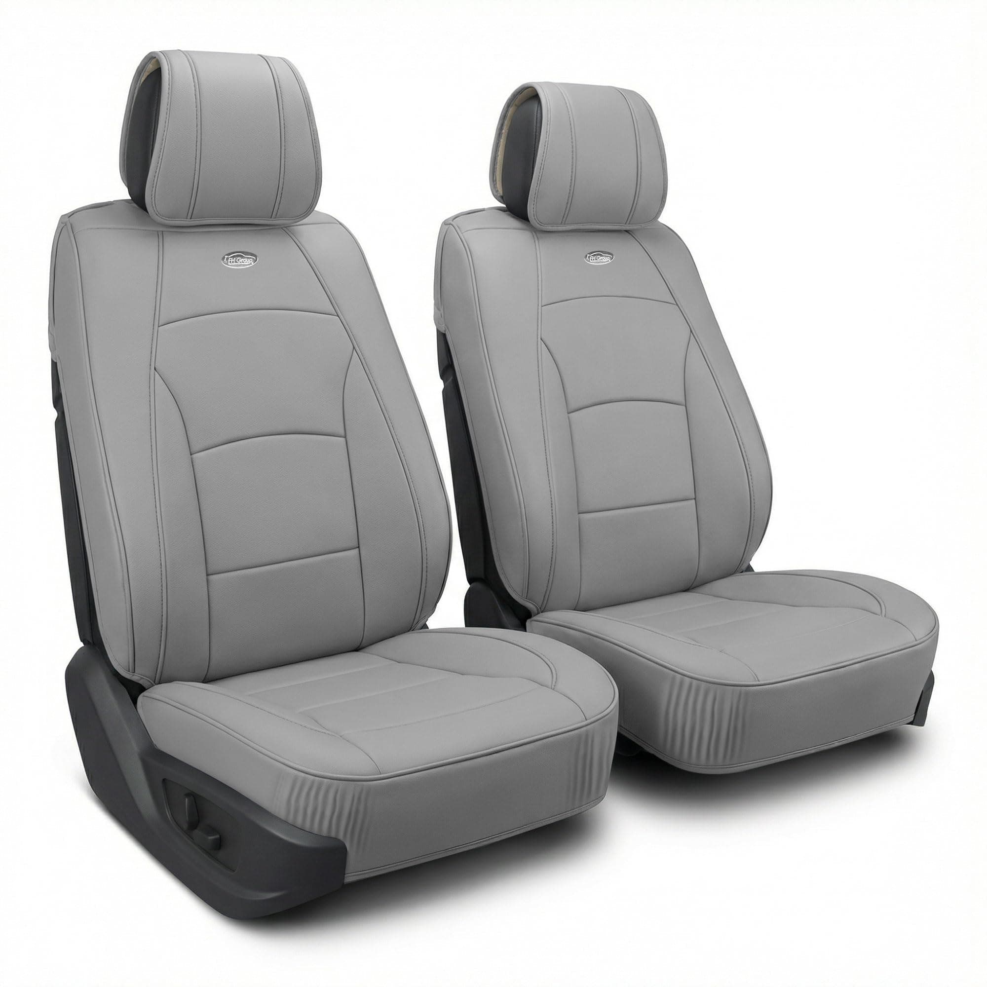 Car Seat Covers Front Set Solid Gray Faux Leather Cushions - for Low Back Seat, Universal Fit, Automotive Covers, Airbag Compatible Cover SUV, Sedan
