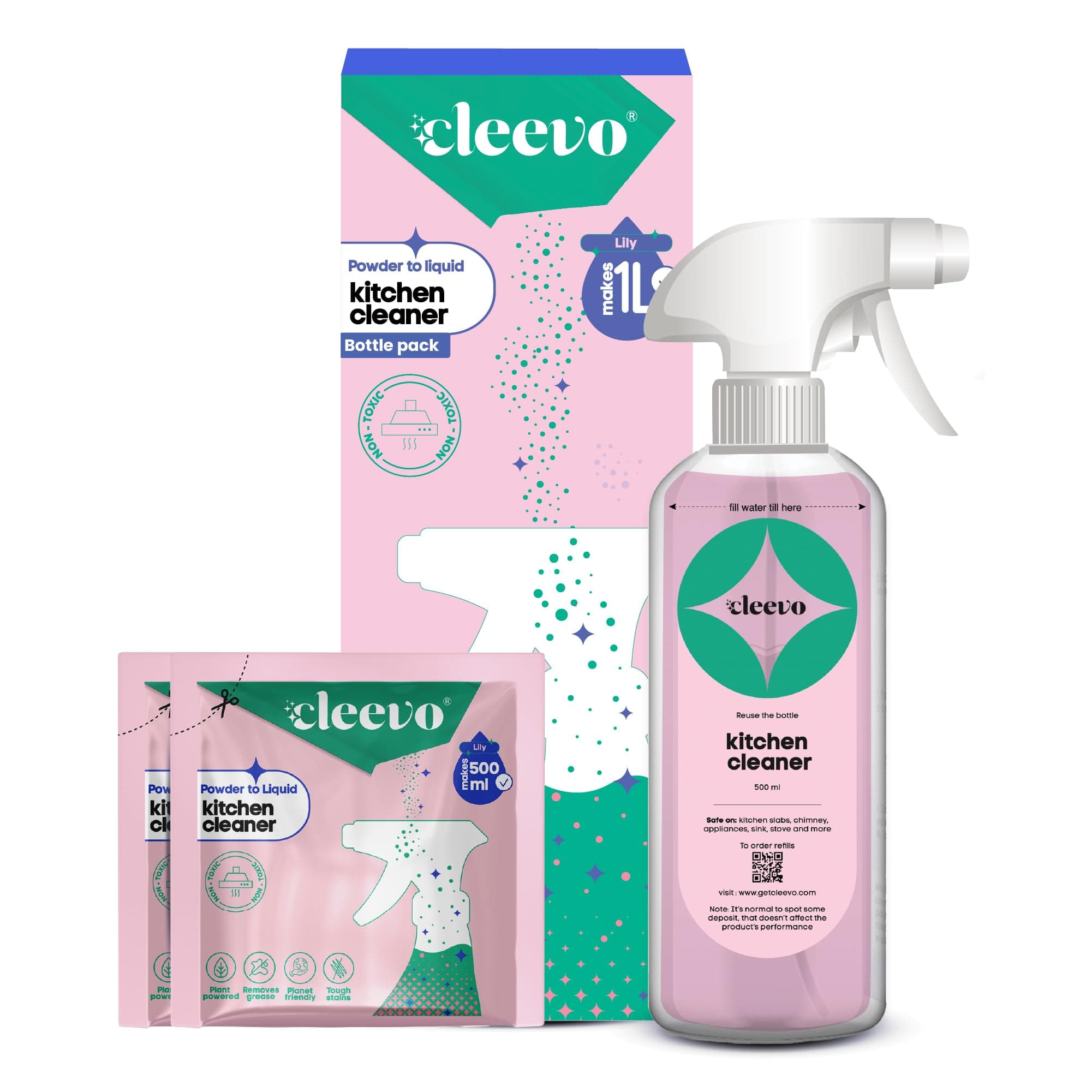 Kitchen Cleaner Spray- 1L Bottle Pack | Natural Plant-Based Cleaning Spray for Tough Stains Gas Stove, Countertop, Chimney | Grease & Grime Remover | All-in-One Kitchen Surface Cleaner