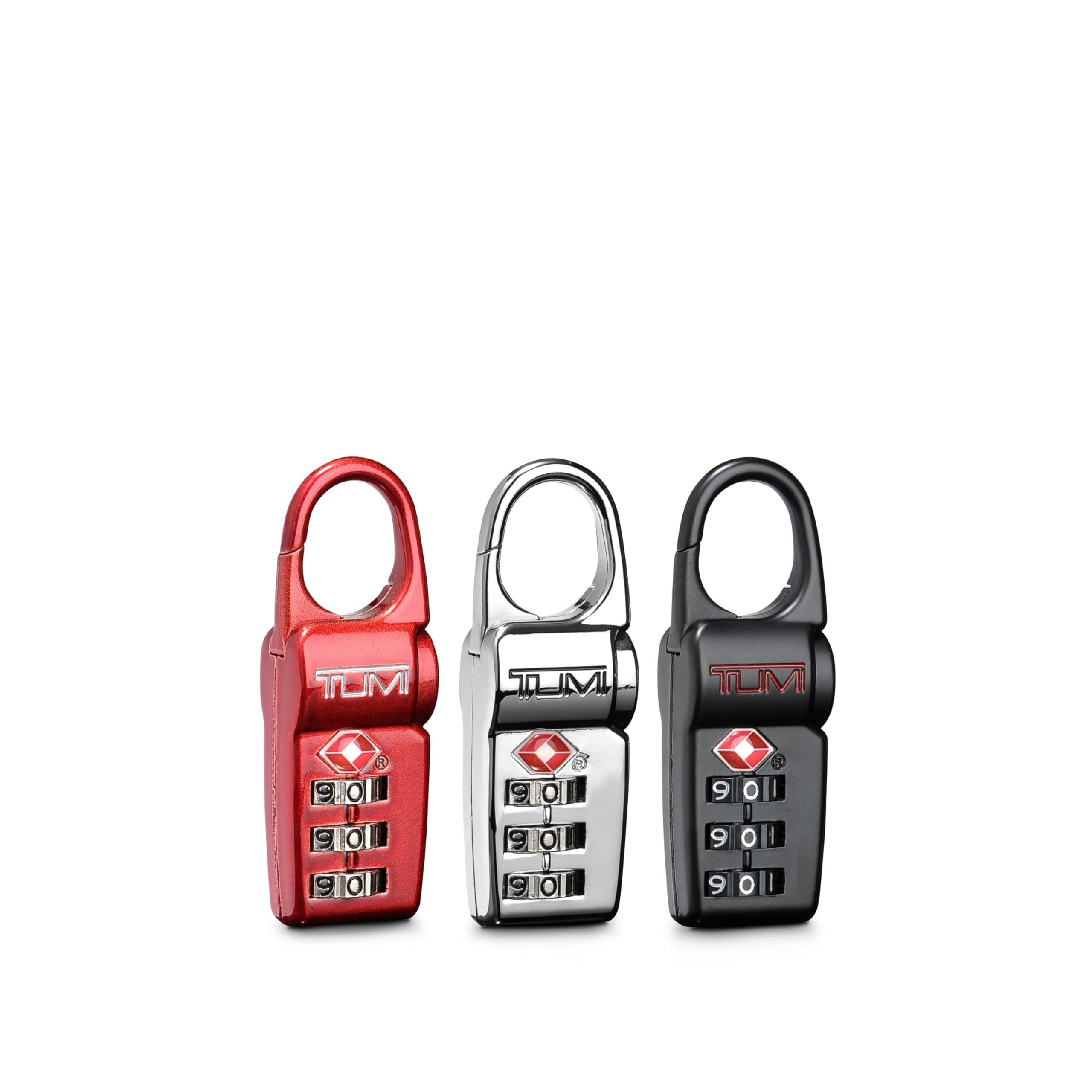 TUMI - TSA Lock Box - Combination Lock for Luggage & Backpack - TSA-Approved Locks - Travel Security Accessories - Set of 3 - Black/Silver/Red, Black, One Size, TSA Lock Box Set of 3