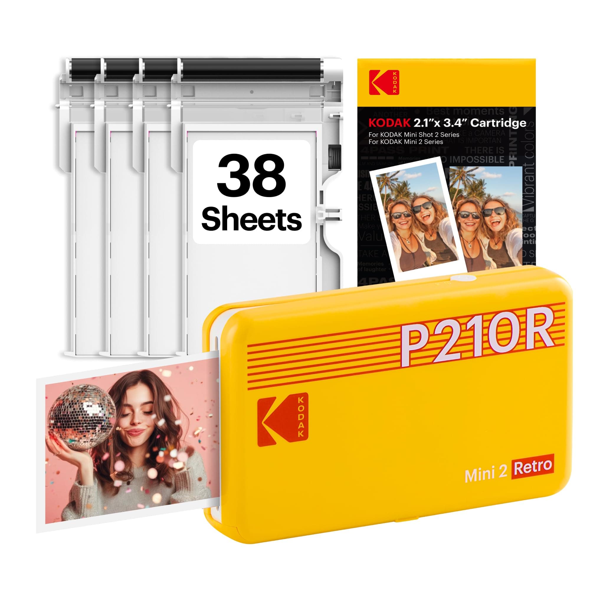 KODAK Mini 2 Retro 4PASS Mobile Photo Printer 5.3 x 8.6 cm Pack of 68 Sheets Yellow
