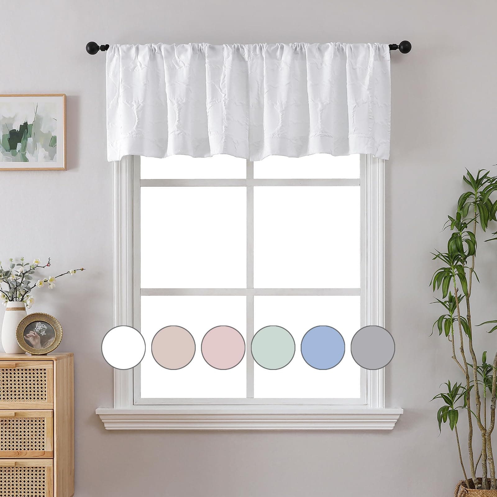 Aiyufeng White Valances for Windows, 3D Embossed Textured Kitchen Curtains Valances 18 Inch Length, Soft Airy Rod Pocket Farmhouse Semi Small Curtains for Bedroom Living Room, 38" Wx18 L Inches