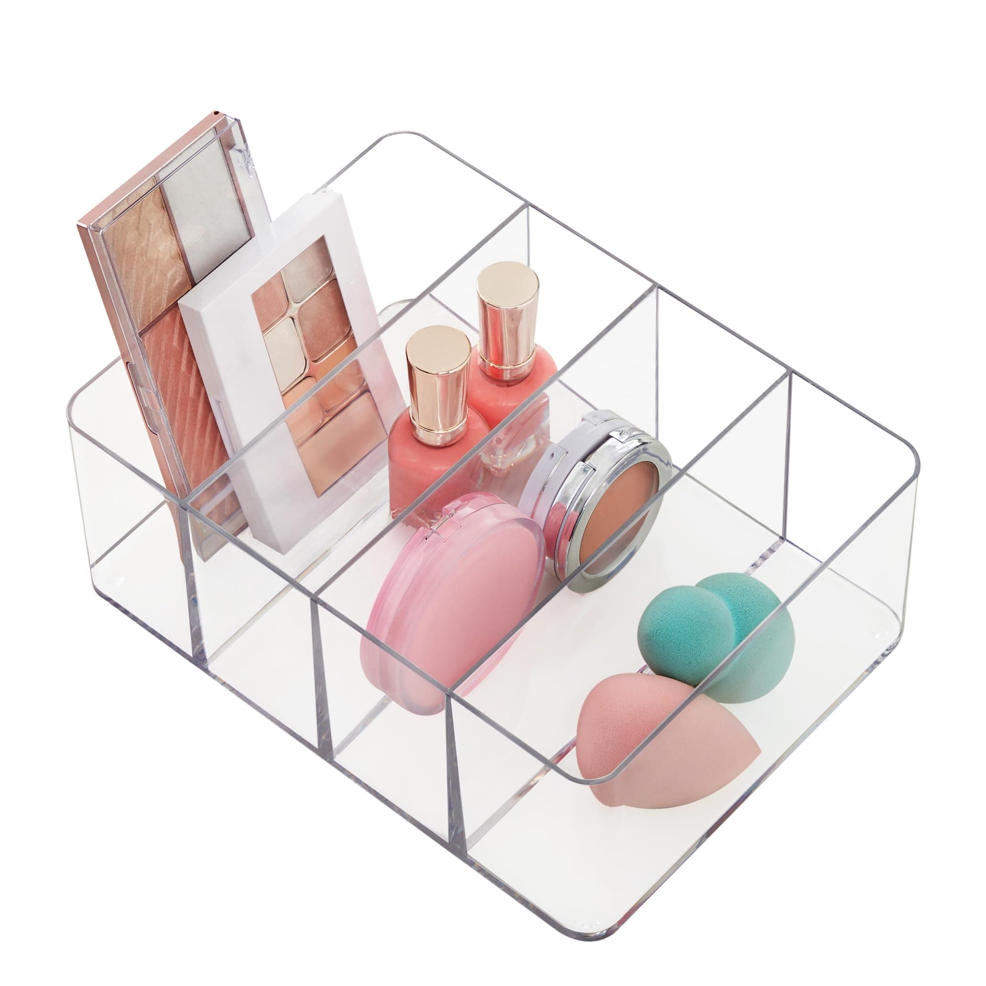 STORi 4-Compartment Clear Plastic Organizer, Rectangular Divided Makeup and Vanity Storage Bin, Use Upright for Eyeshadow Palettes, Made in USA