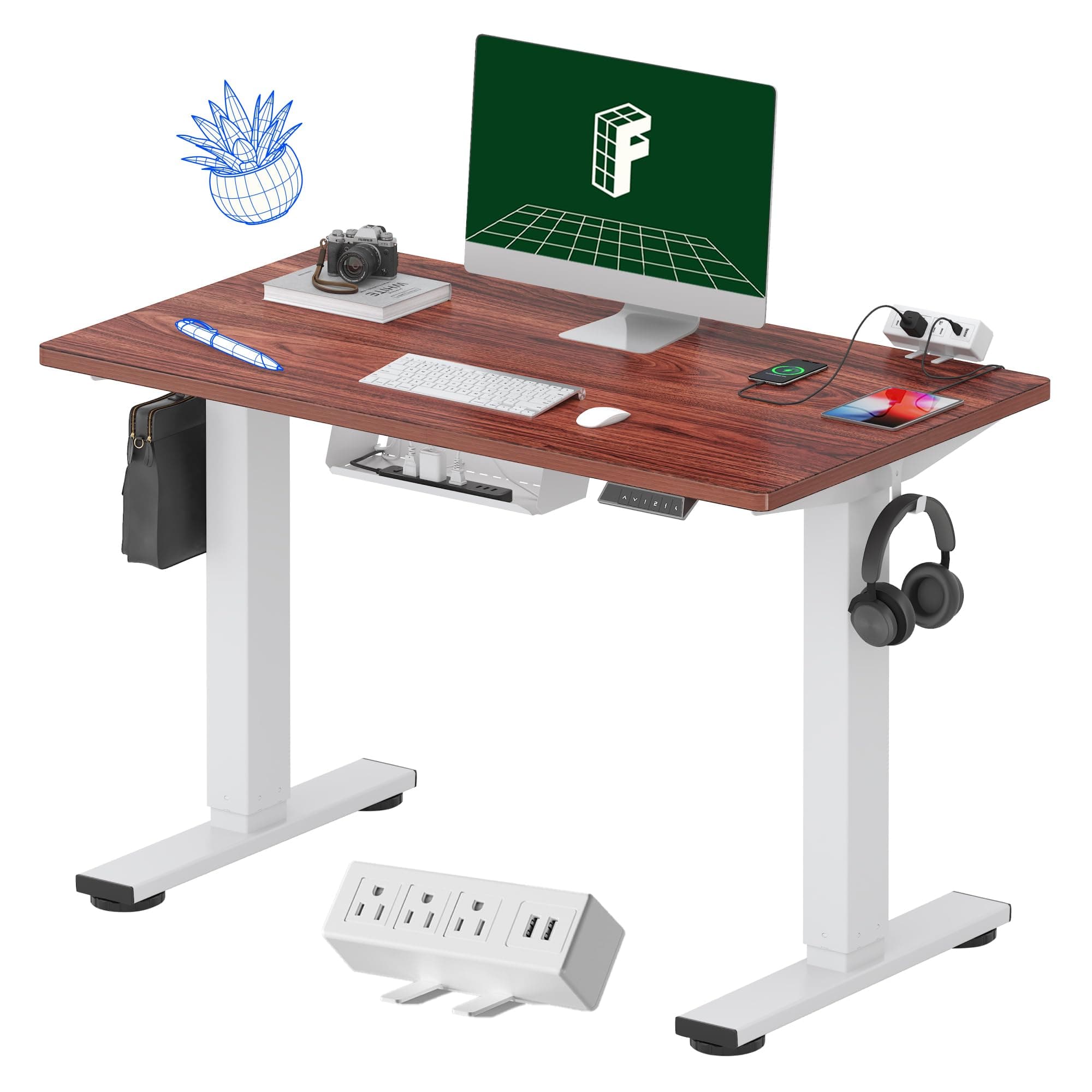 FLEXISPOT EN1 Essential Adjustable Height Desk Electric 40 inch X 24 inch Whole-Piece Desktop Small Standing Desk Ergonomic Memory Controller (White Frame + 40 inch Mahogany Desktop)