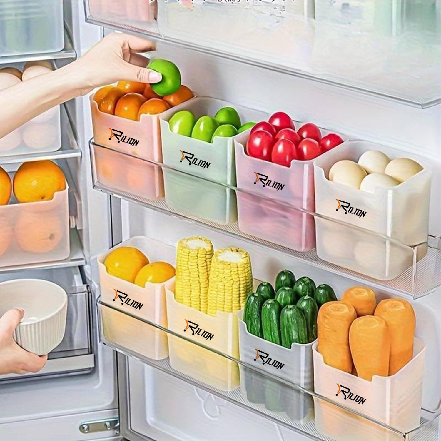 RILION 6 Fridge Storage Boxes Multipurpose Containers for Refrigerator Side Door Organizer - Transparent