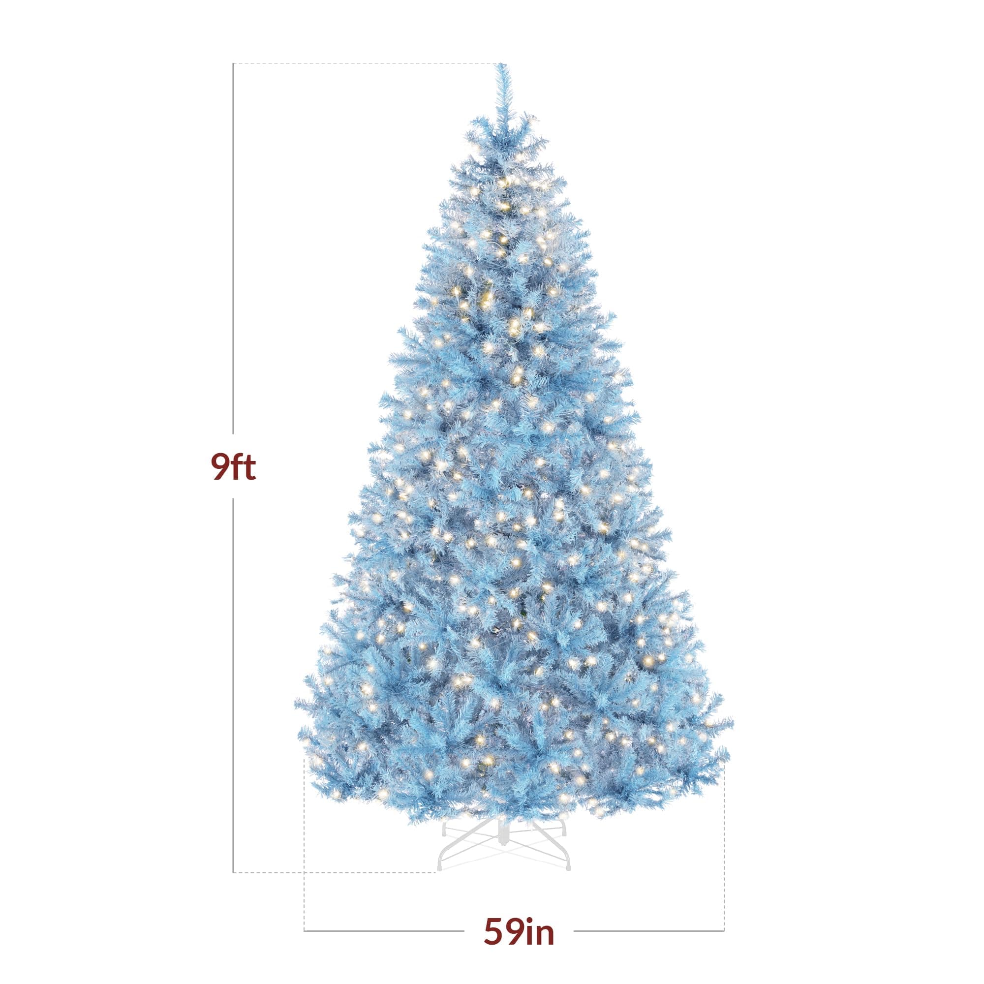 Best Choice Products 9ft Pre-Lit Baby Blue Christmas Tree, Full Artificial Holiday Decoration w/ 2,000 Branch Tips, 900 Lights, Foldable Base