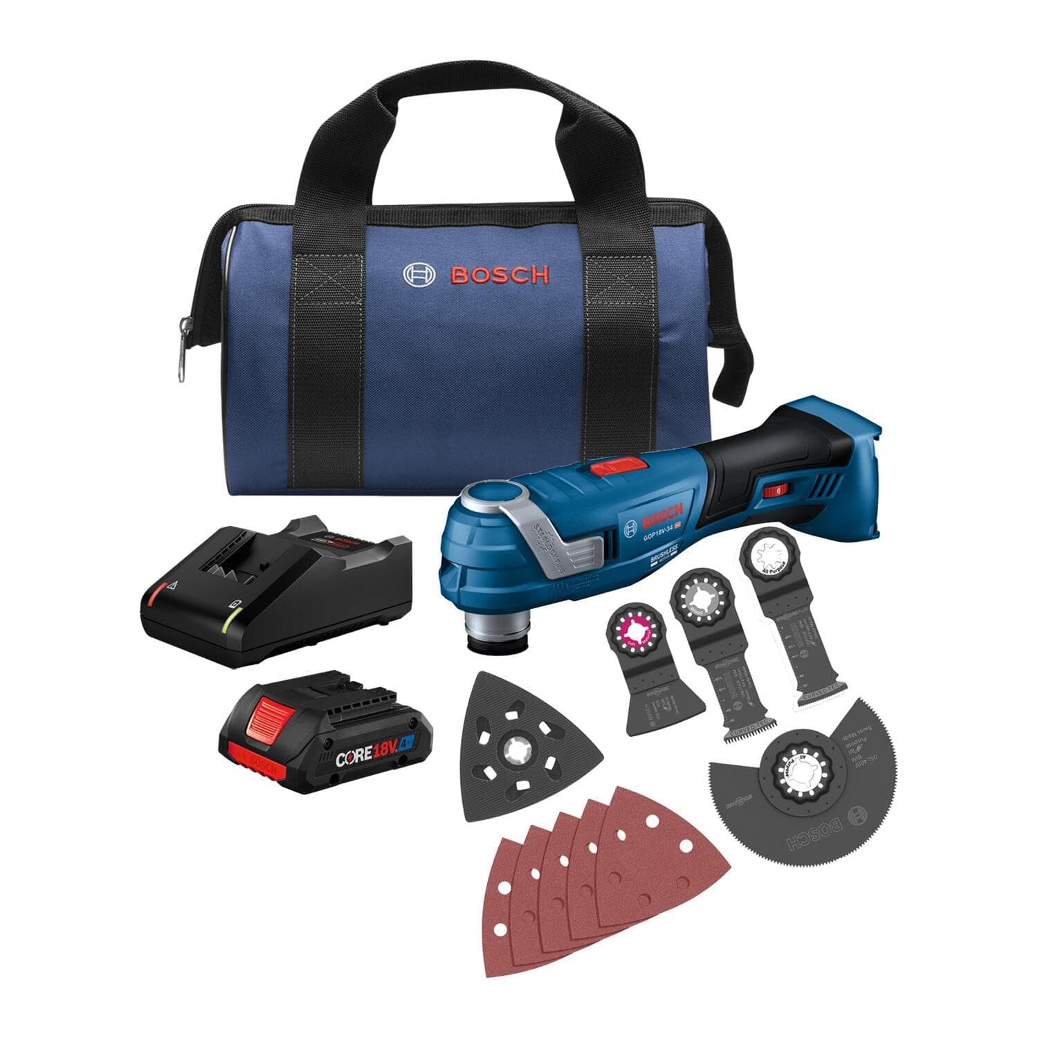 BOSCH GOP18V-34B14 18V Brushless StarlockPlus® Oscillating Multi-Tool Kit with (1) CORE18V® 4 Ah Advanced Power Battery