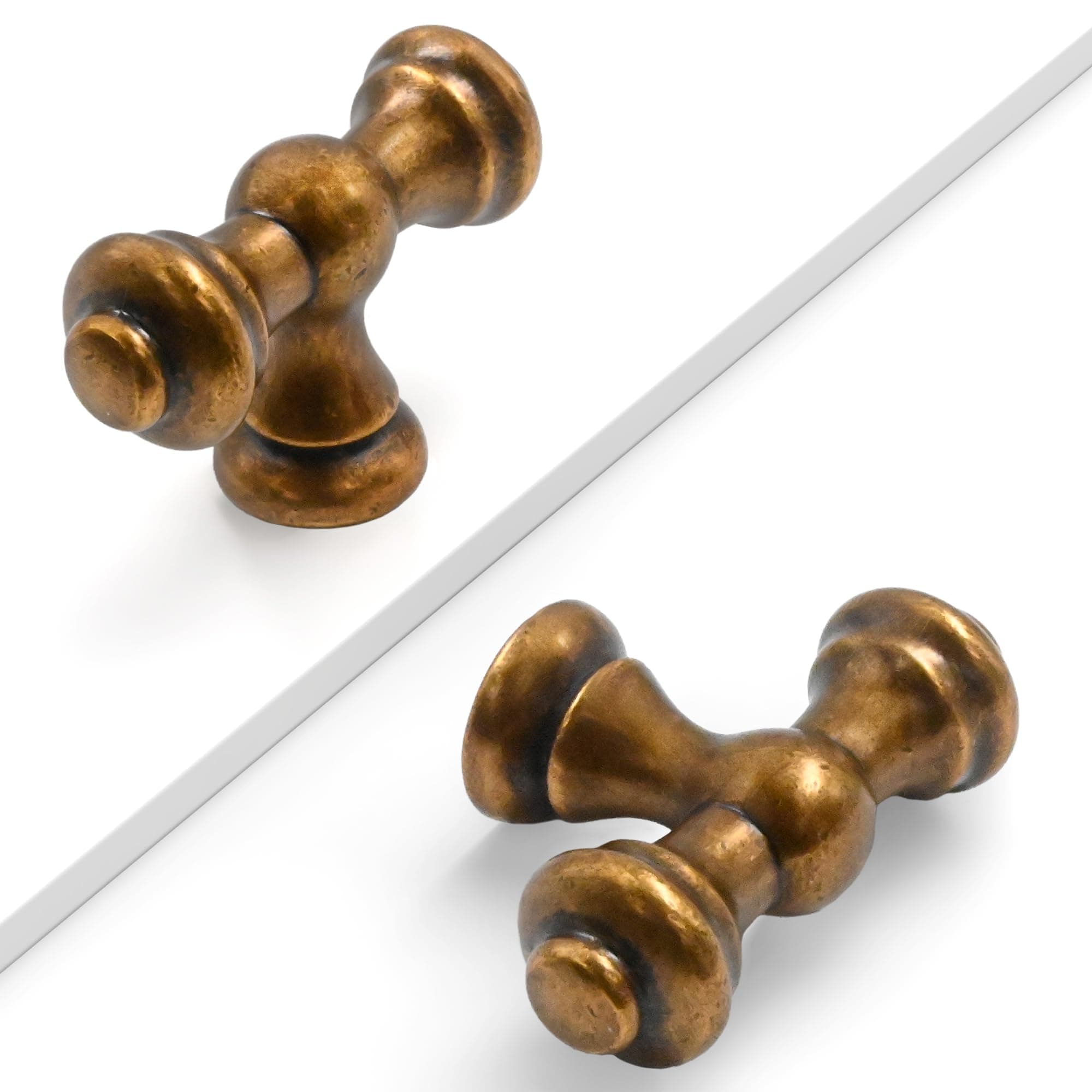 10 Pack Antique Brass Cabinet Knobs - Single Hole Drawer Knobs for Cupboards & Wardrobes