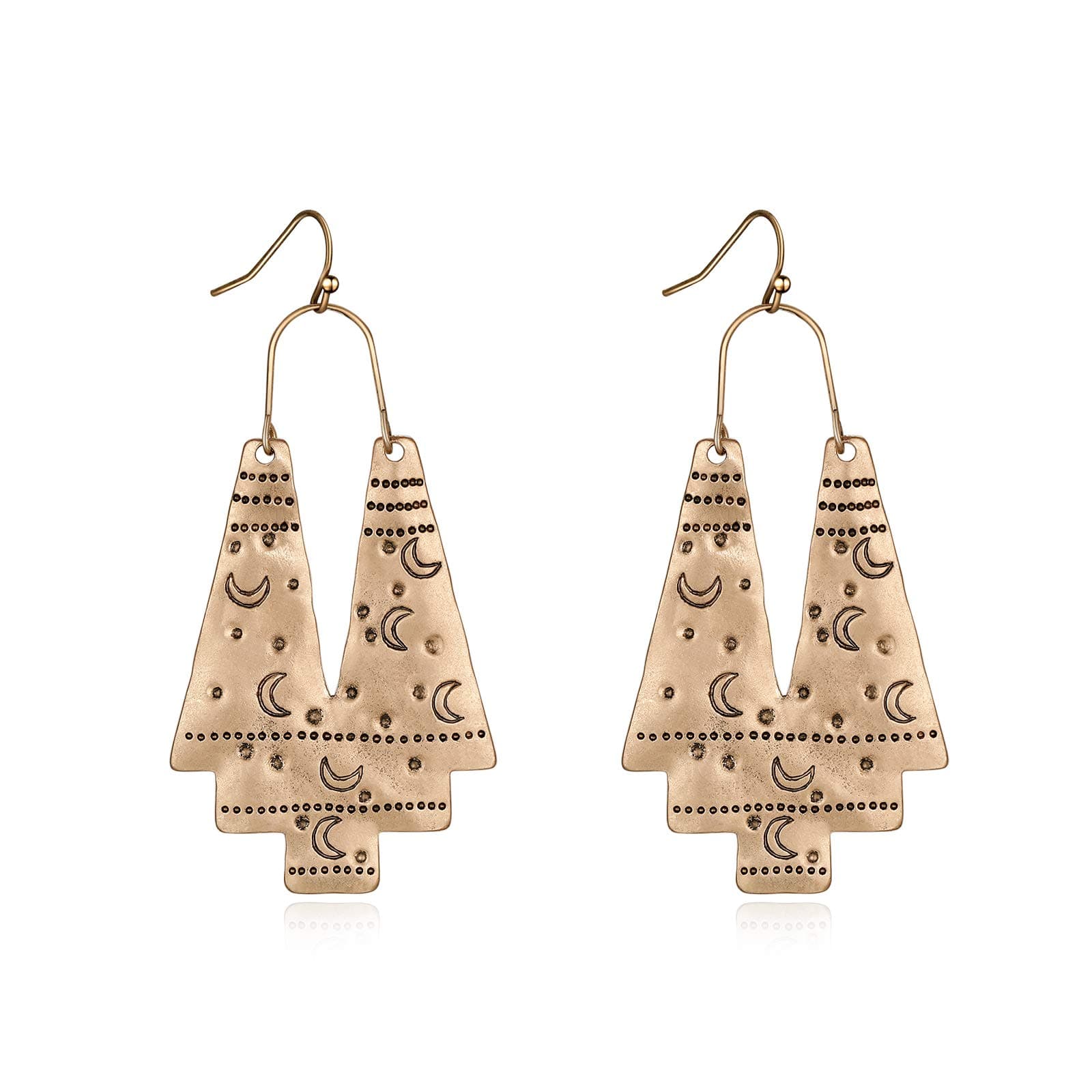 Vintage Geometric Drop Earrings Carving Moon Pattern Big Gold Statement Earrings For Women