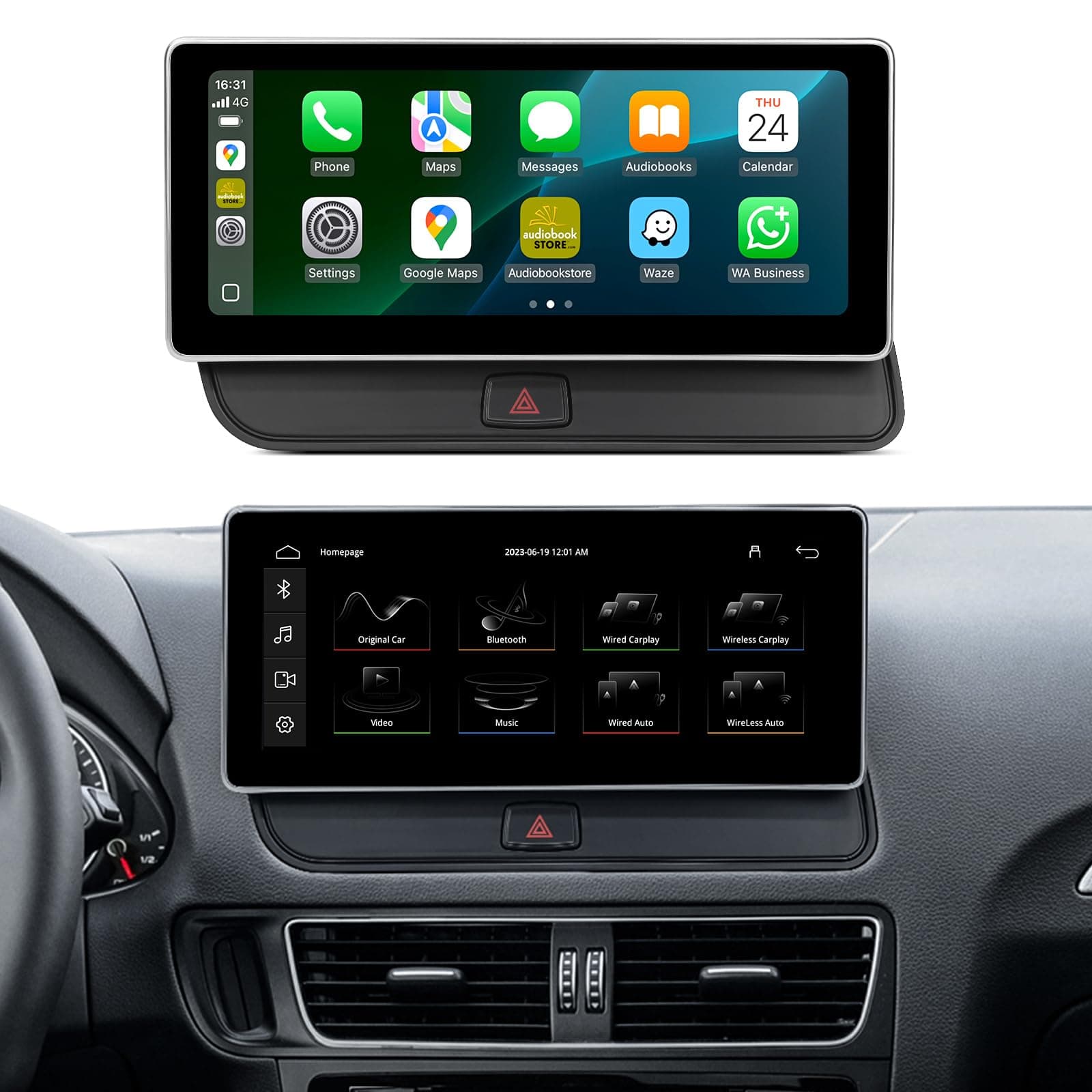 10.25 inch Touch Screen Wireless Carplay Android Auto Interface for Audi Q5 SQ5 (2009-2017) with Multimedia(3GMMI) System Car Radio Stereo AHD Camera USB Video Bluetooth mirroring