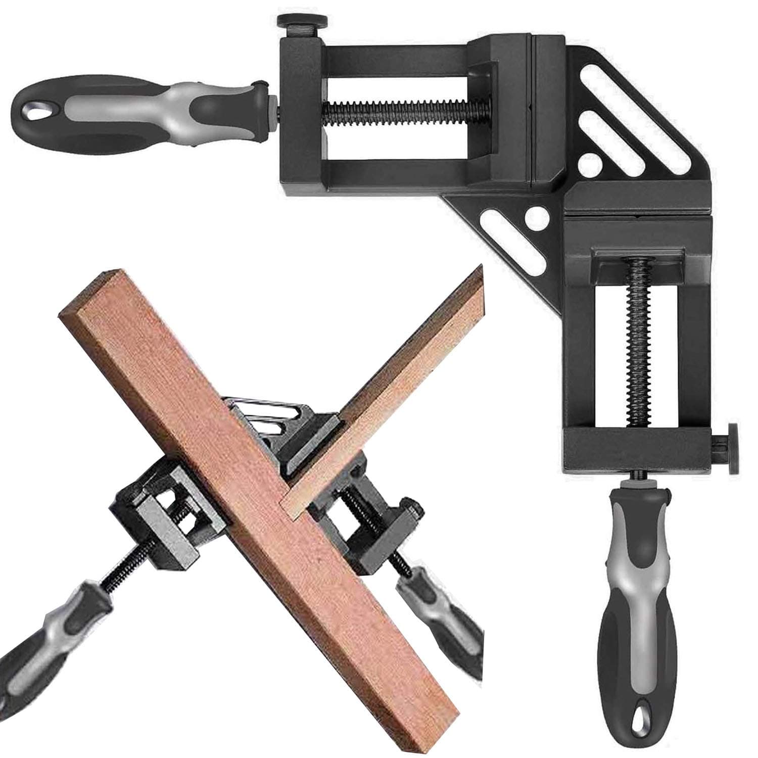 Double Handle 90° Right Angle Clamp/Corner Clamp with Aluminum Alloy Body, Upgrade Steel Nut for Welding, Quick-Jaw Corner Clamp for Wood-working, Photo Framing