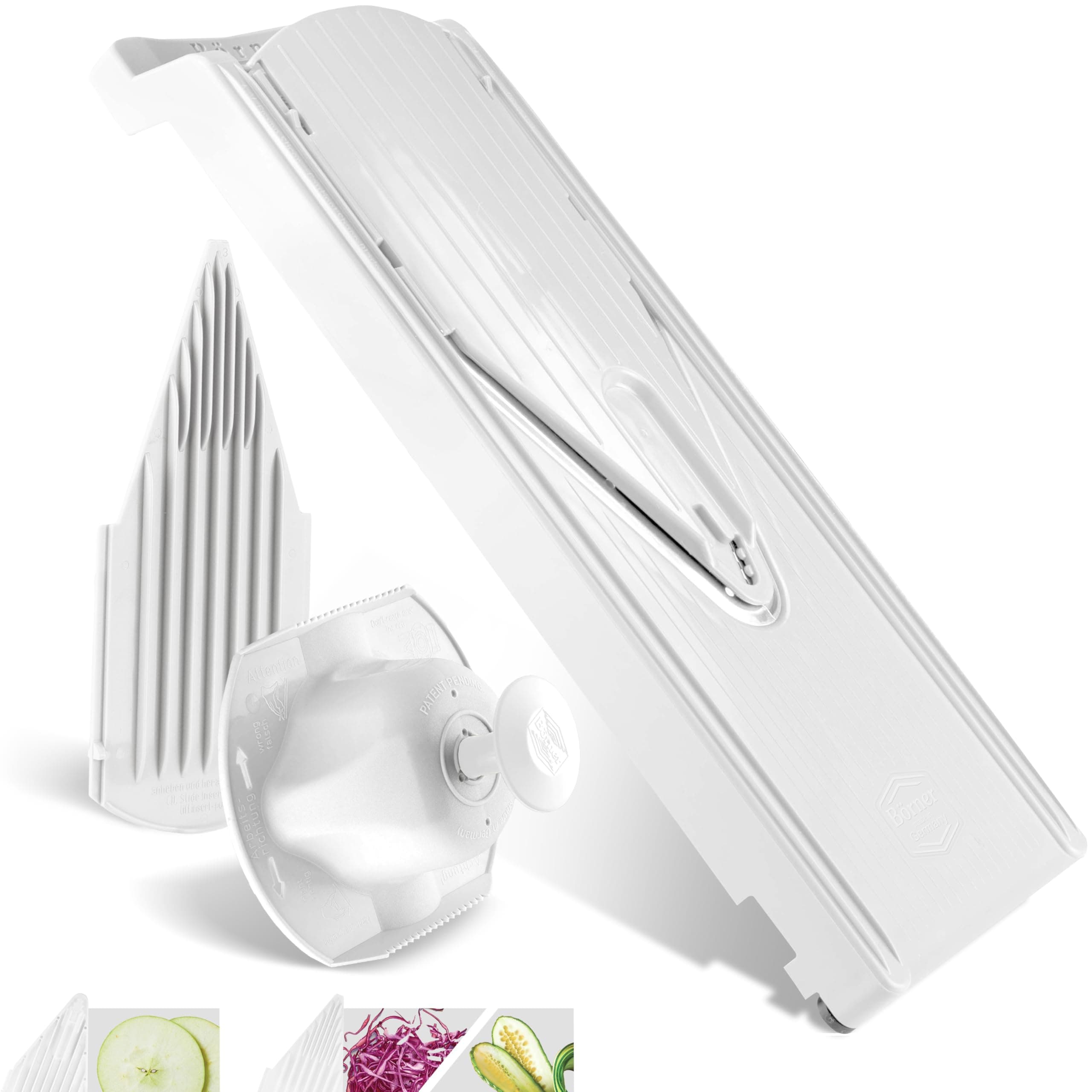 Mandoline Slicer V3 (Basic Set) • V-Slicer for Vegetables & Fruits • Adjustable Kitchen Slicer • 3 Thickness Settings • With Rubber Feet & Stainless Steel V-Blade • Color: White