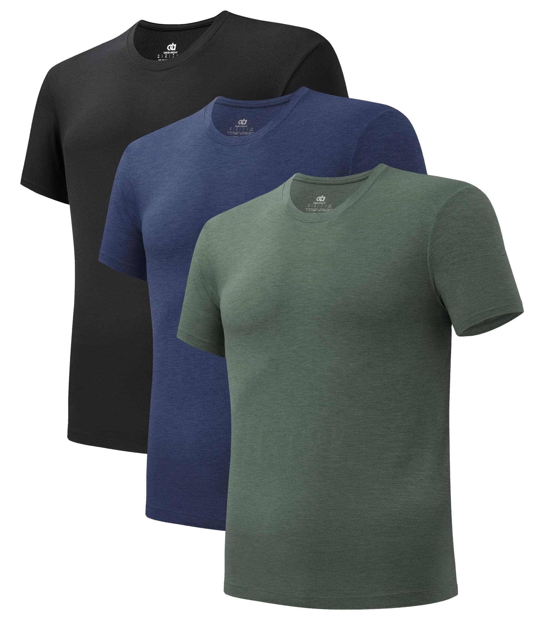 DAVID ARCHYMen's Cool & Dry Undershirt Rayon Made from Bamboo T Shirts Moisture-Wicking Heather Tees for Men, 3-Pack