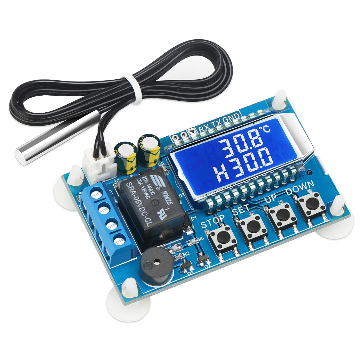 Electronic Thermostat Controller, DC 6-30V 24V Digital Temperature Control Board -50 to +110 Degree Celsius High Accuracy LCD Digital Micro Temp Control Switch Module with Waterproof Sensor Probe
