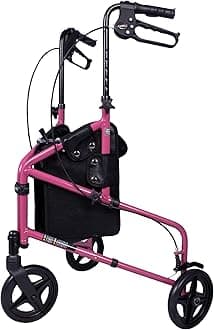 Carex 3 Wheel Walker for Seniors, Foldable, Rollator Walker with Three Wheels, Trio Walker with Height Adjustable Handles, Walker with Wheels, Folding Walker with Wheels, Pink
