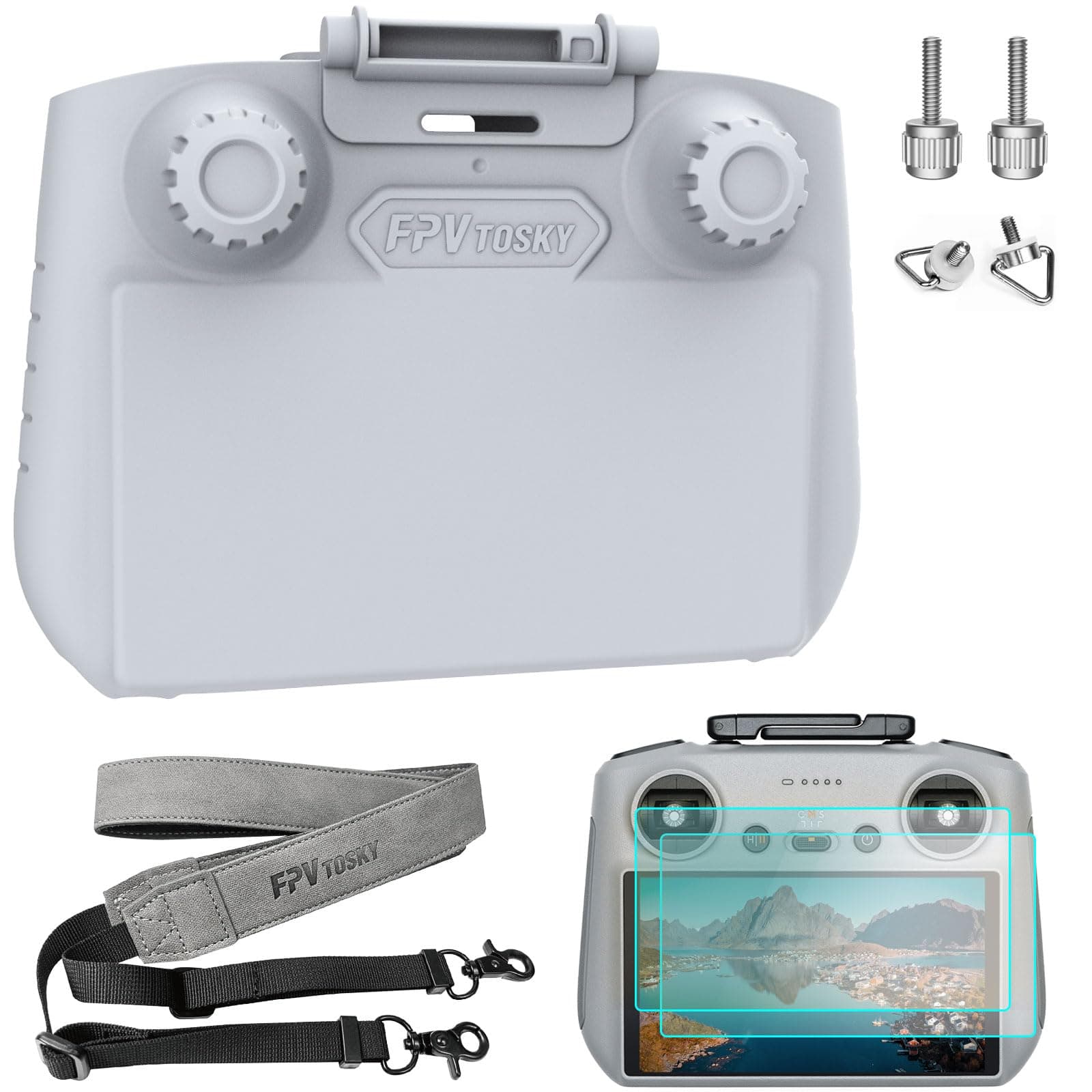 FPVtosky 3-IN-1 Mini 5/4 Pro RC 2 Sun Hood protective Cover + 2 Screen Protector + Lanyard Bundle, Fits DJI Mini 4 Pro/Air 3S/Flip RC2 Remote Controller Accessories
