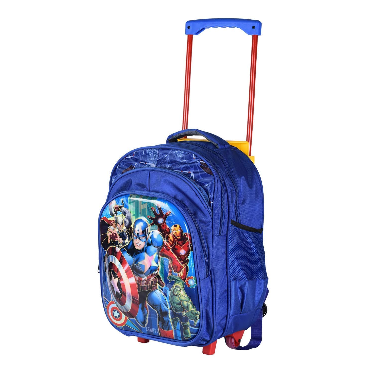 HappilePolyester Blue 3D 18 Inches Trolley Bag Backpack with Wheels for Boys and Girls (5-10 Years, Class-1st to 5th)