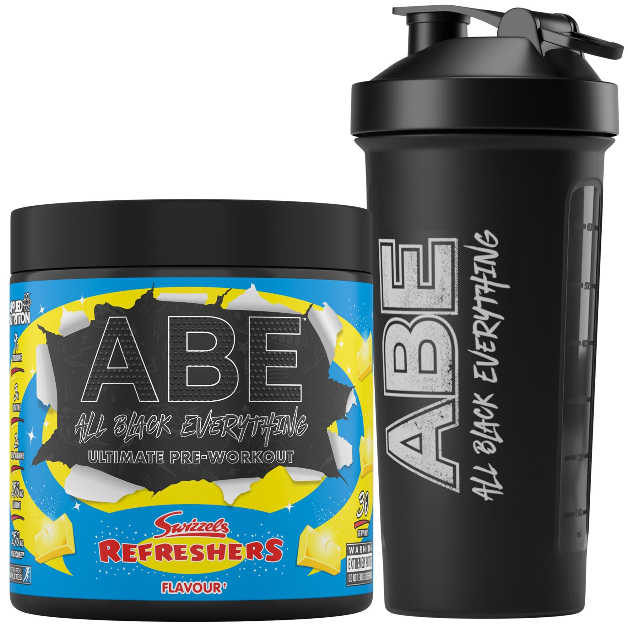 Applied NutritionBundle ABE Pre Workout 375g + ABE Black Shaker | All Black Everything Pre Workout Powder, Energy Drink, Physical Performance, Creatine, Beta Alanine, Caffeine (Refreshers Lemon)