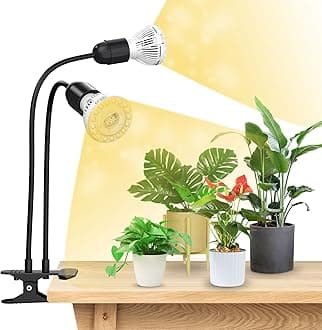 300W LED Grow Lights for Indoor Plants with Lifetime Free E27 Grow Bulb Replacement, 2-Head Full Spectrum Plant Grow Lamp with Optical Lens for Seedlings Plant Growing - Black