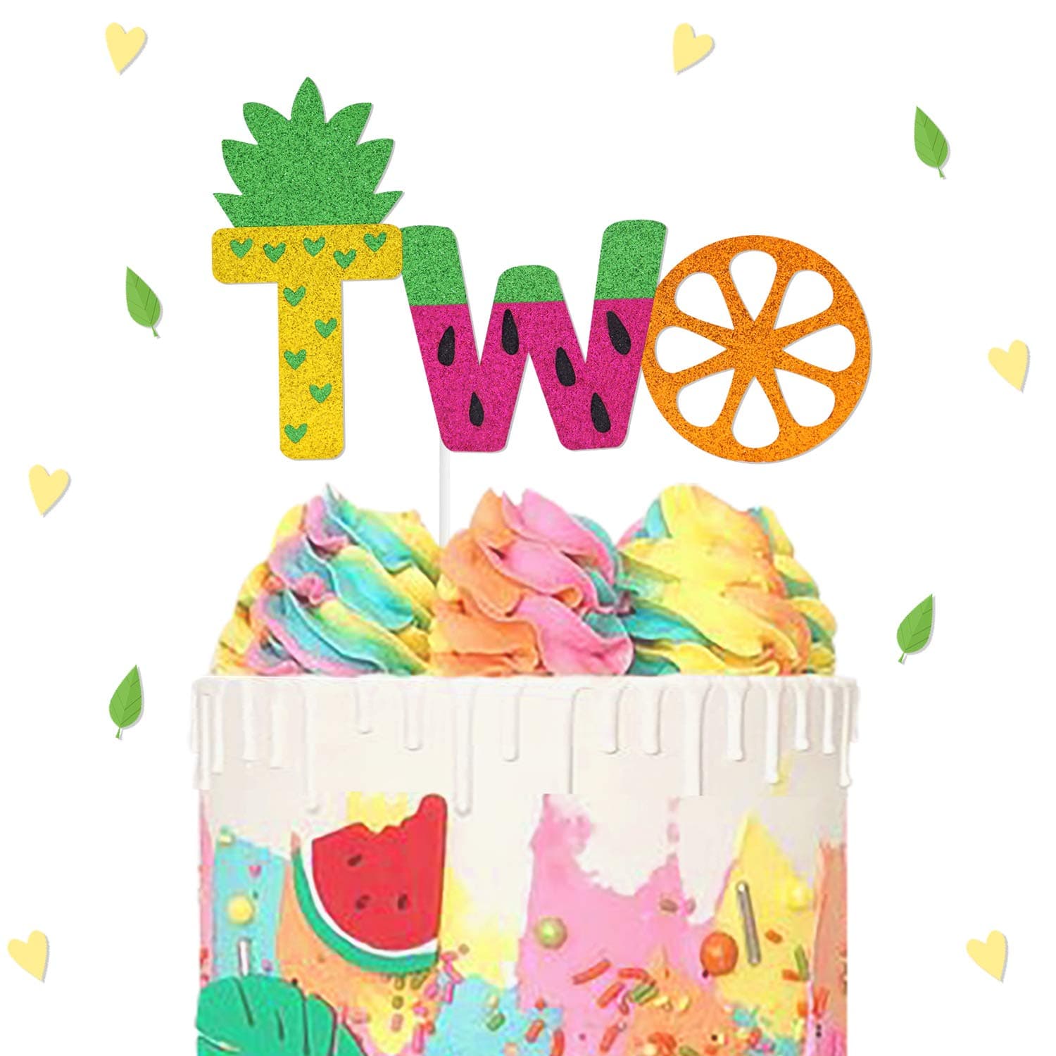 GroccsPro 2nd Birthday Cake Topper Second Fruit Pineapple Watermelon Orange Summer Baby Shower Party Supplies Decorations
