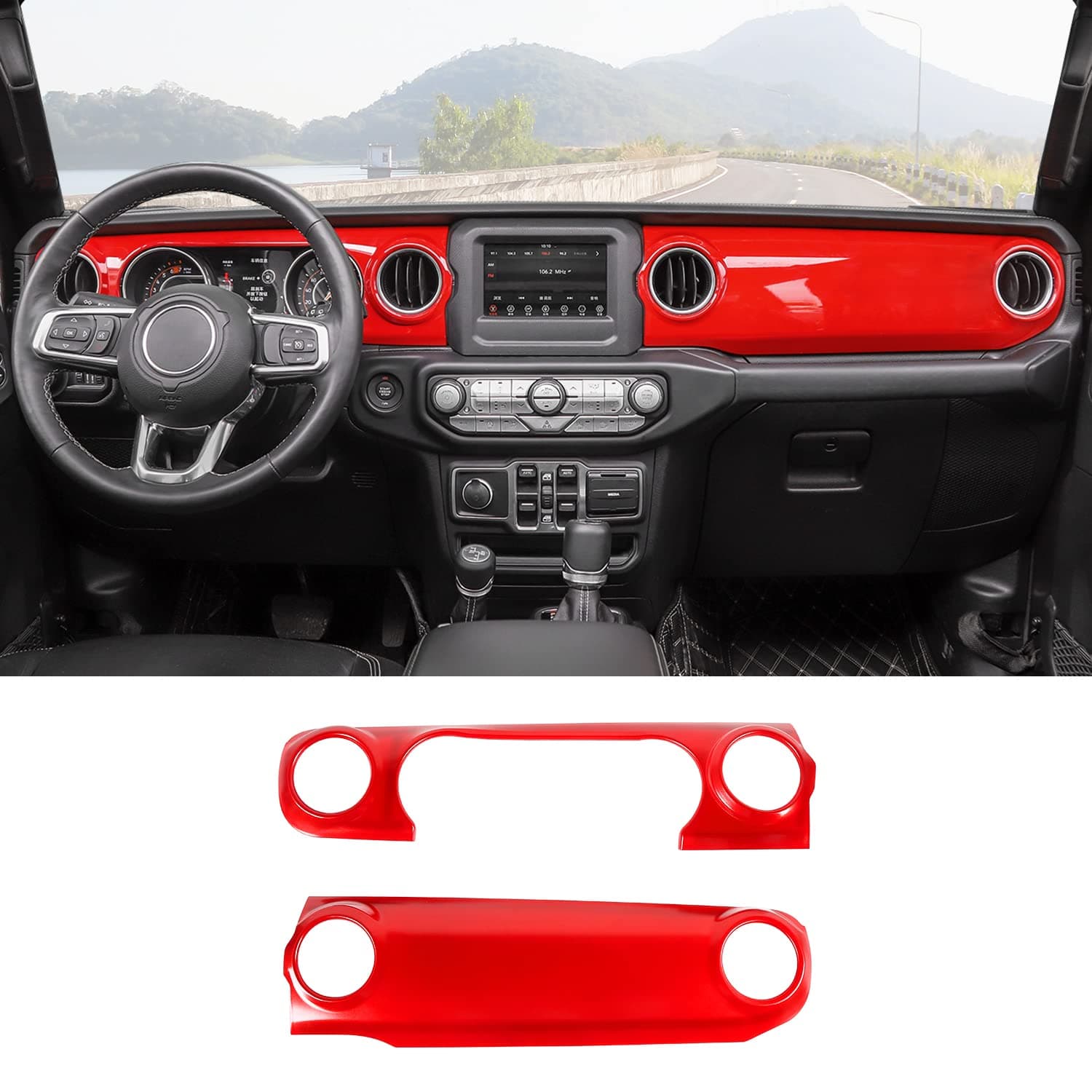 RT-TCZ Center Console Trim Cover Dashboard Control Panel Cover Decorative Interior Accessories for Jeep Wrangler JL JLU & Gladiator JT 2018-2023,Red