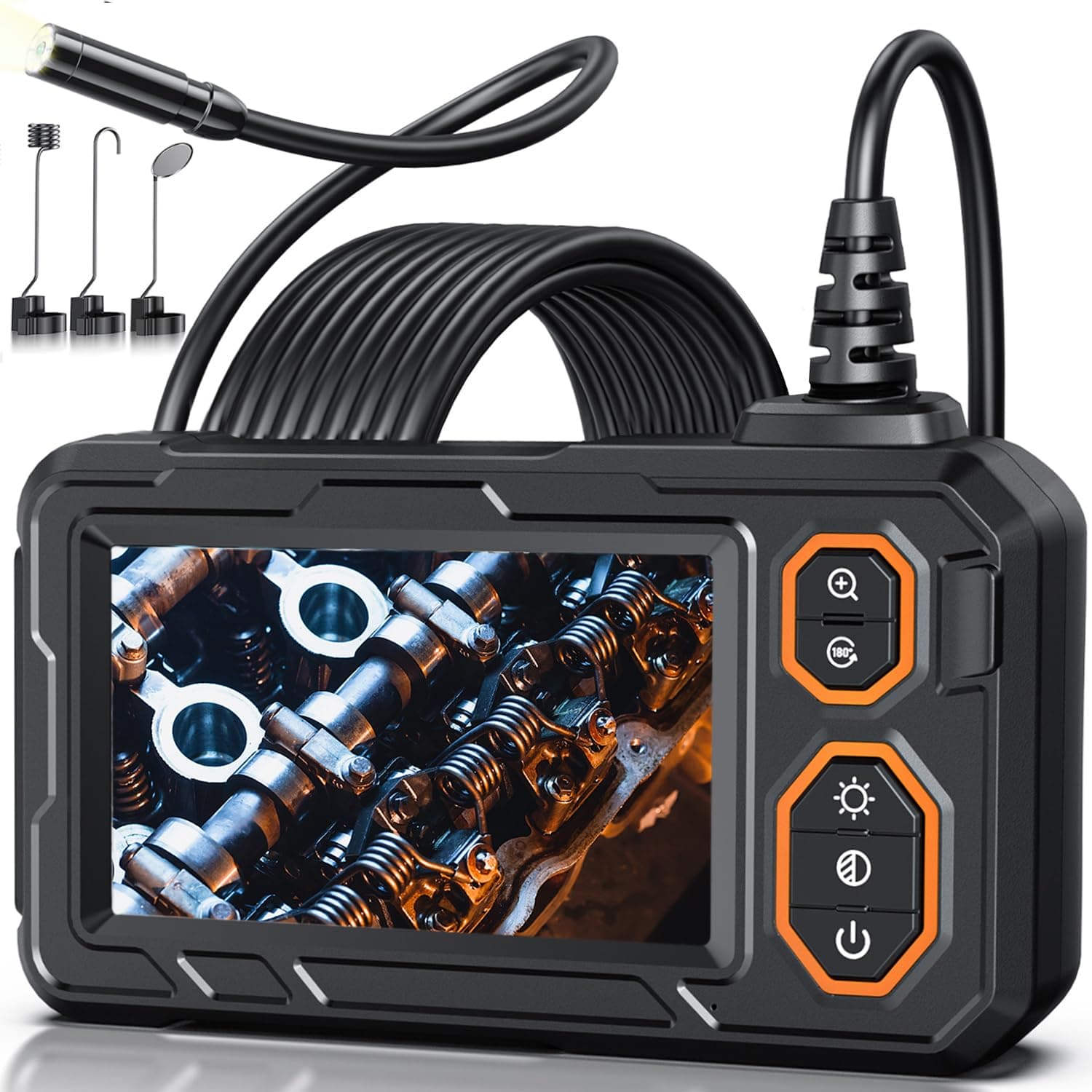 Endoscope Camera with Light, 4.3 Inch Inspection Camera, 1920P HD Endoscope with 8 LED Lights, IP67 Waterproof Snake Sewer Tools, 18 Feet Semi-Rigid Endoscope Cool Gadget (Orange)