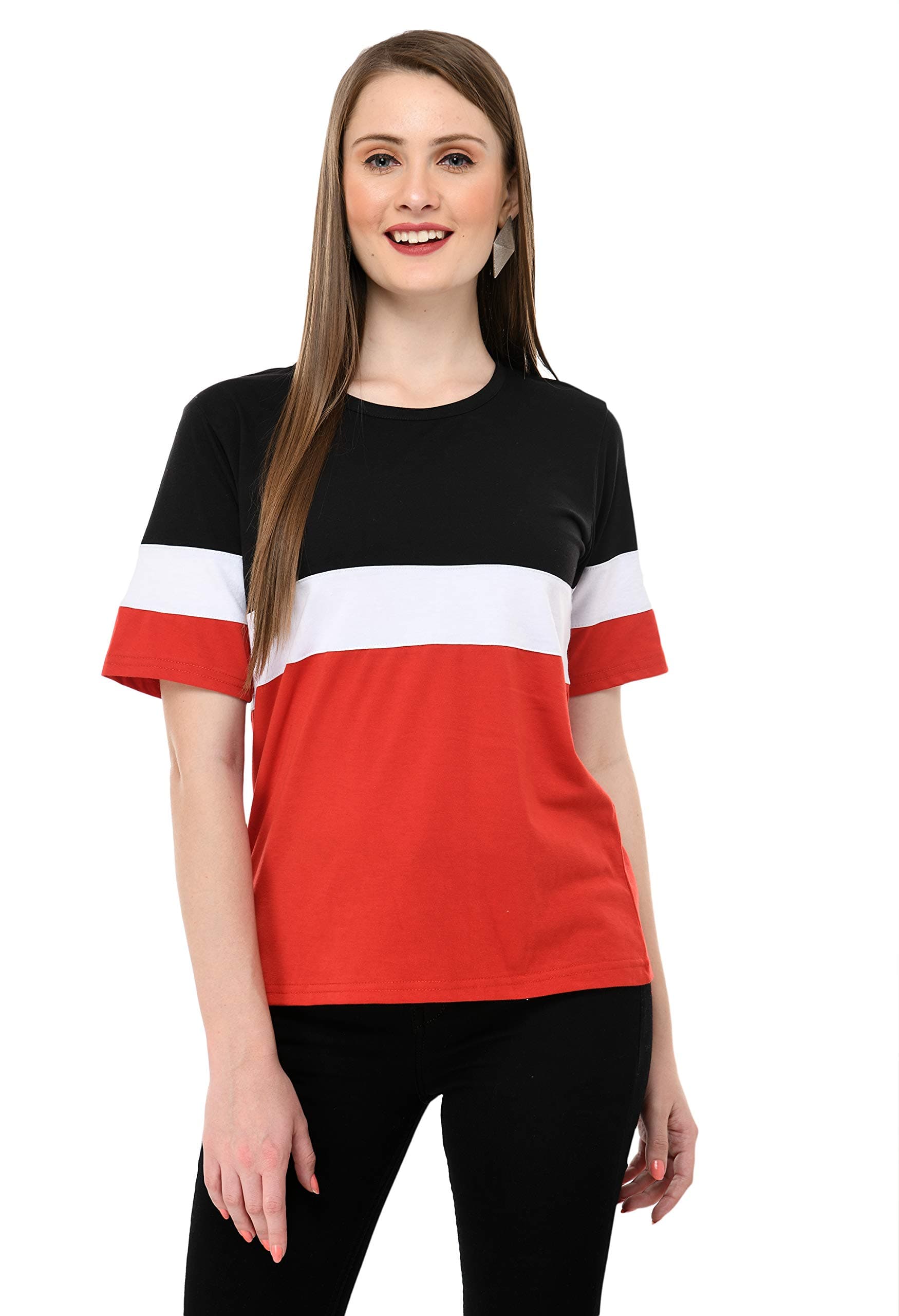 Neysa Women's Black Red Cotton Tshirt