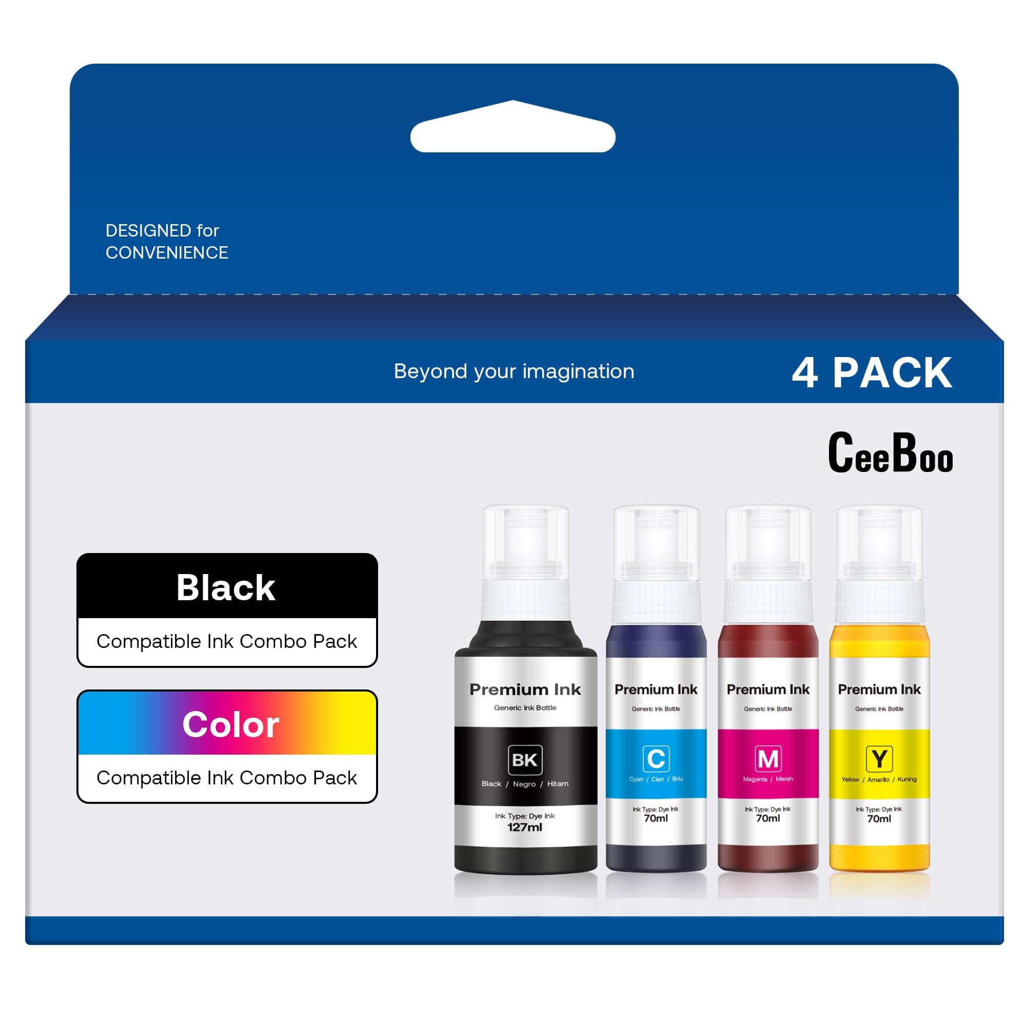 Compatible 502 High Capacity Ink Bottles Replacement for Epson Compatible 502 Ink Refill Bottles (Not Sublimation Ink) Use for EcoTank ET-2850 ET-3830 ET-3850 ET-2760 ET-3760 ET-15000 (4 Bottles)