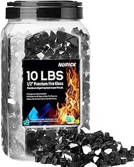 NUPICK 10 Pound Fire Glass, 1/2 Inch Reflective Fire Glass, Fit with Fire Pit Glass and Fireplace Glass, Black