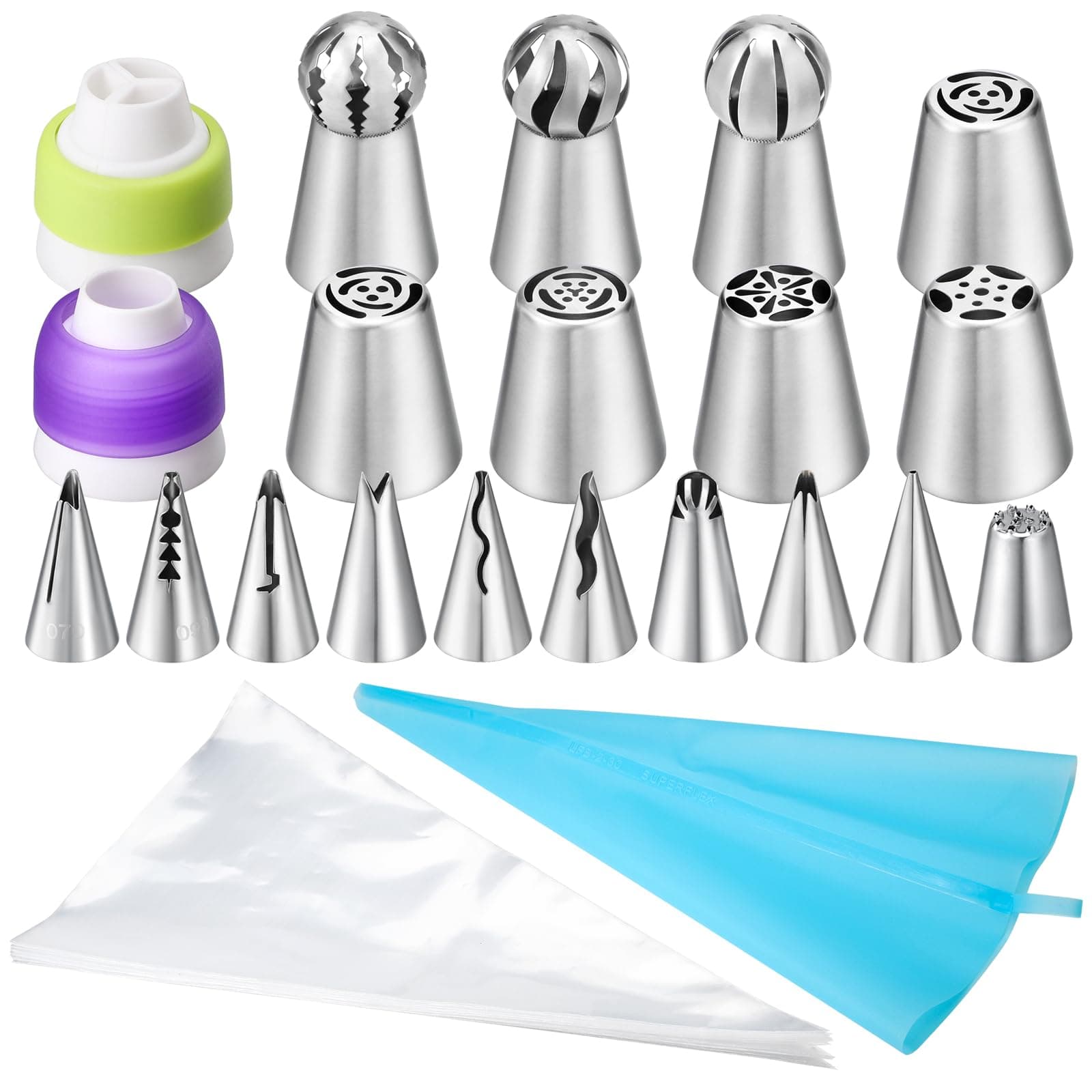 Piping Bags and Tips Set Cake Decorating Tips for Baking Russian Piping Tips Stainless Steel Icing Tips for Cupcake Cookies Decoration (Style 1)