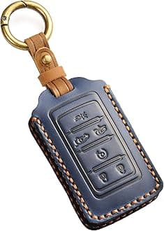 EASYANT Leather Key Fob Cover for Jeep 2021-2024 Grand Cherokee L Grand Wagoneer Key Case Protector keychain Smart Key Holder