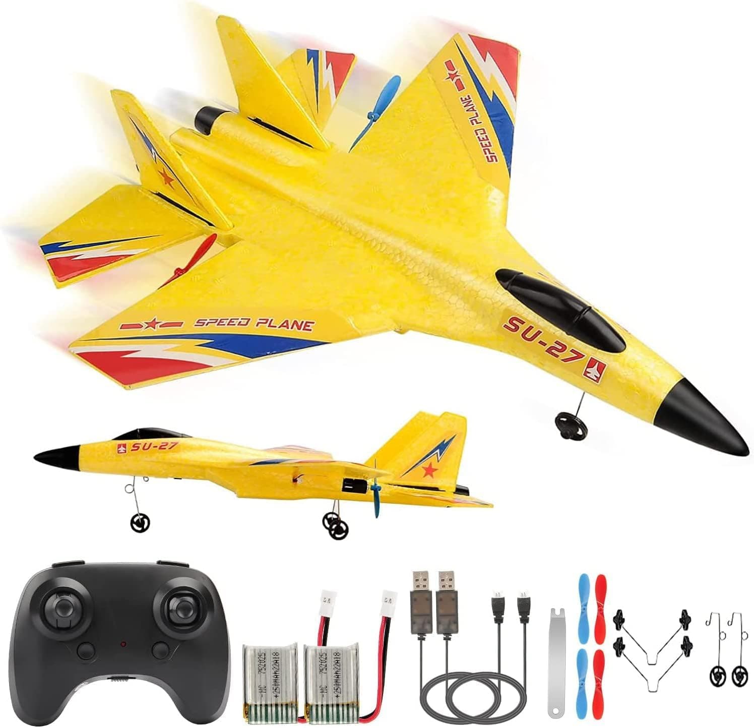 SU27 RC Fighter Plane Beginner Friendly RC Airplane 6-Axis Auto-Stabilizer Remote Control Glider Aircraft Ready to Fly Crash Resistant 2 Batteries
