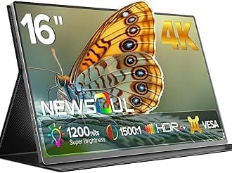 Newsoul 4K Portable Monitor, 3840 * 2400 UHD 16" Gaming Monitor 1200Nits 1500:1 100% sRGB IPS FreeSync Laptop Monitor with VESA & Cover Built-in USB-C HDMI Portable Screen for Phone Game Console