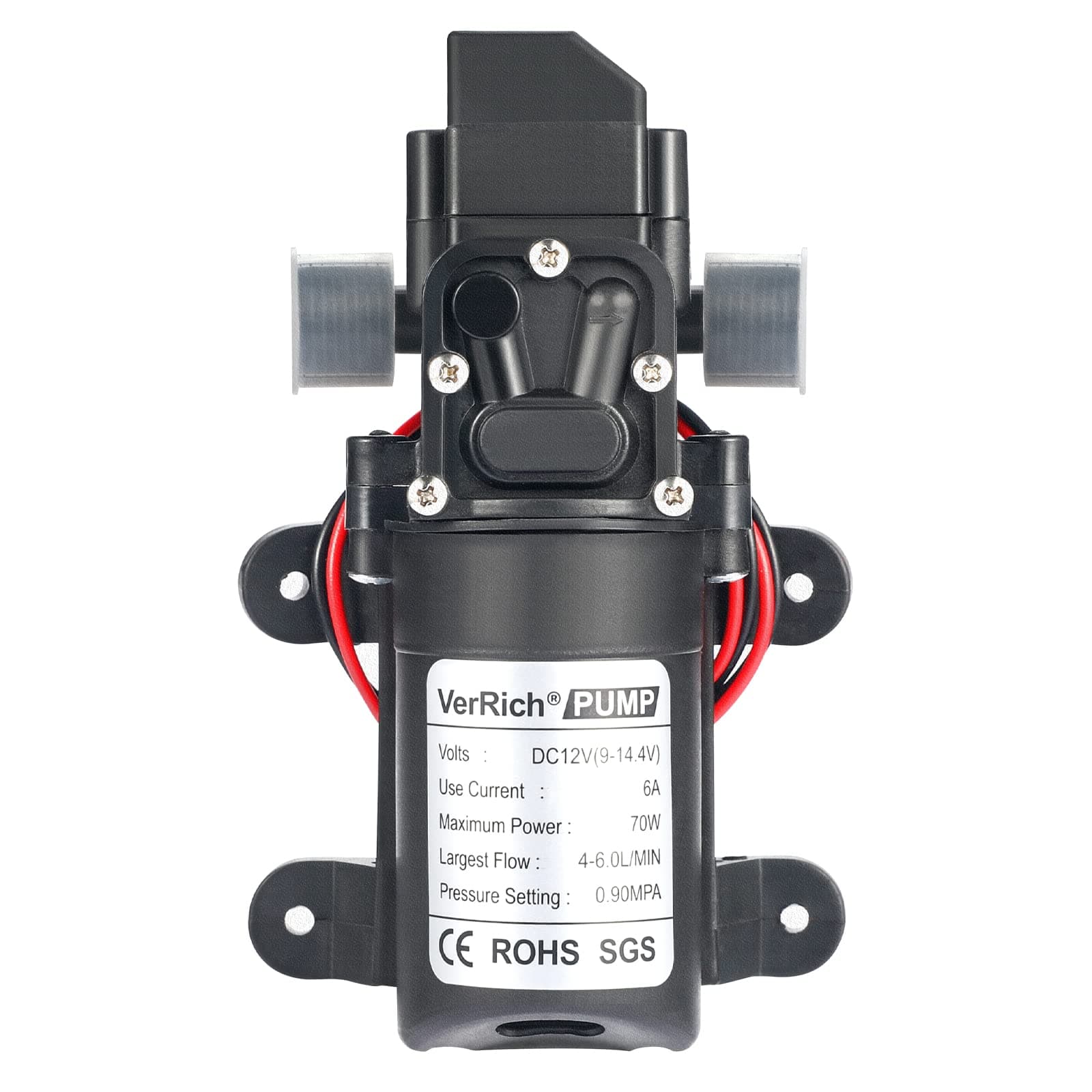 VerRich 12V Water Pumps Diaphragm Pump 70W 4 L/Min 1GPM 0.9MPA 131 PSI for Faucet Garden(G1/2" 20mm Connector)