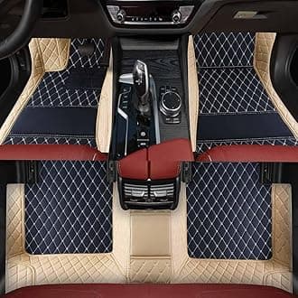 Custom Personalized Floor Mats ，Luxury Full Coverage All Weather Car Floor Mats，Anti-Slip Leather Car Mat Set ，Custom Floor Mat， for 99% of Cars, Trucks & SUV. (Black+Beige)