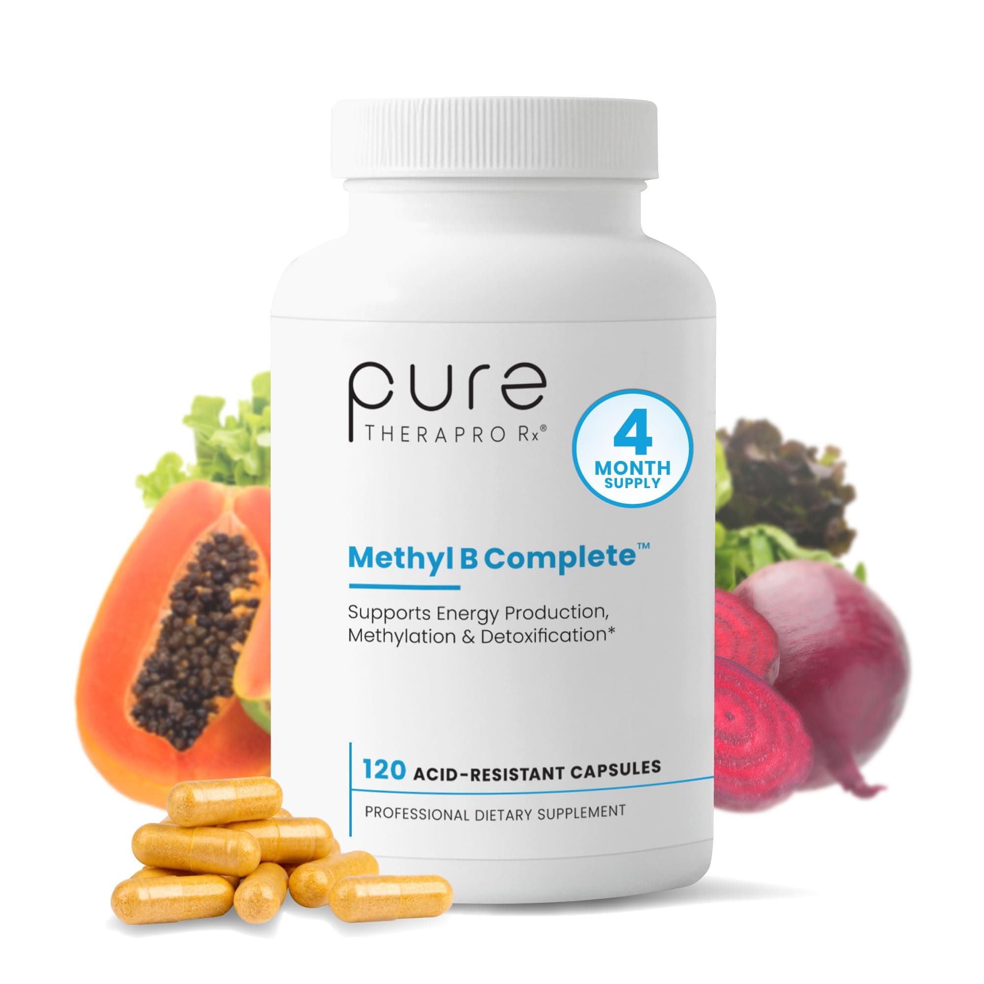 Methyl B Complete - 120 Vegetable Capsules | Optimal Methylation Support Supplement with Quatrefolic 5-MTHF (Active folate), Methylcobalamin (Active B12), B2, B6, and TMG | Pharmaceutical Grade