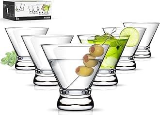 LUNA & MANTHA Martini Glasses Set of 6, Stemless Martini Cocktail Glasses for Margarita, Manhattan, Cosmopolitan, Home Bar, Evening Parties, Birthdays, Housewarming Gift, Crystal Clear 8 OZ