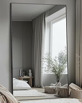 Antok Full Length Mirror, 44"x72" Oversized Floor Mirror with Stand for Bedroom, Living Room Cloakroom, Black, Rect Style