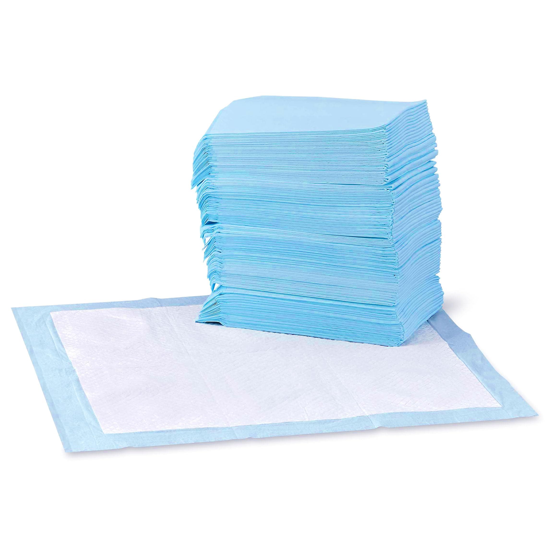 Amazon Basics Leak-Proof Dog and Puppy Potty Training Pee Pads with Quick-Dry 5-Layer Super Absorbent Design, Regular Size 22 x 22 inch, Blue & White, 100 Count