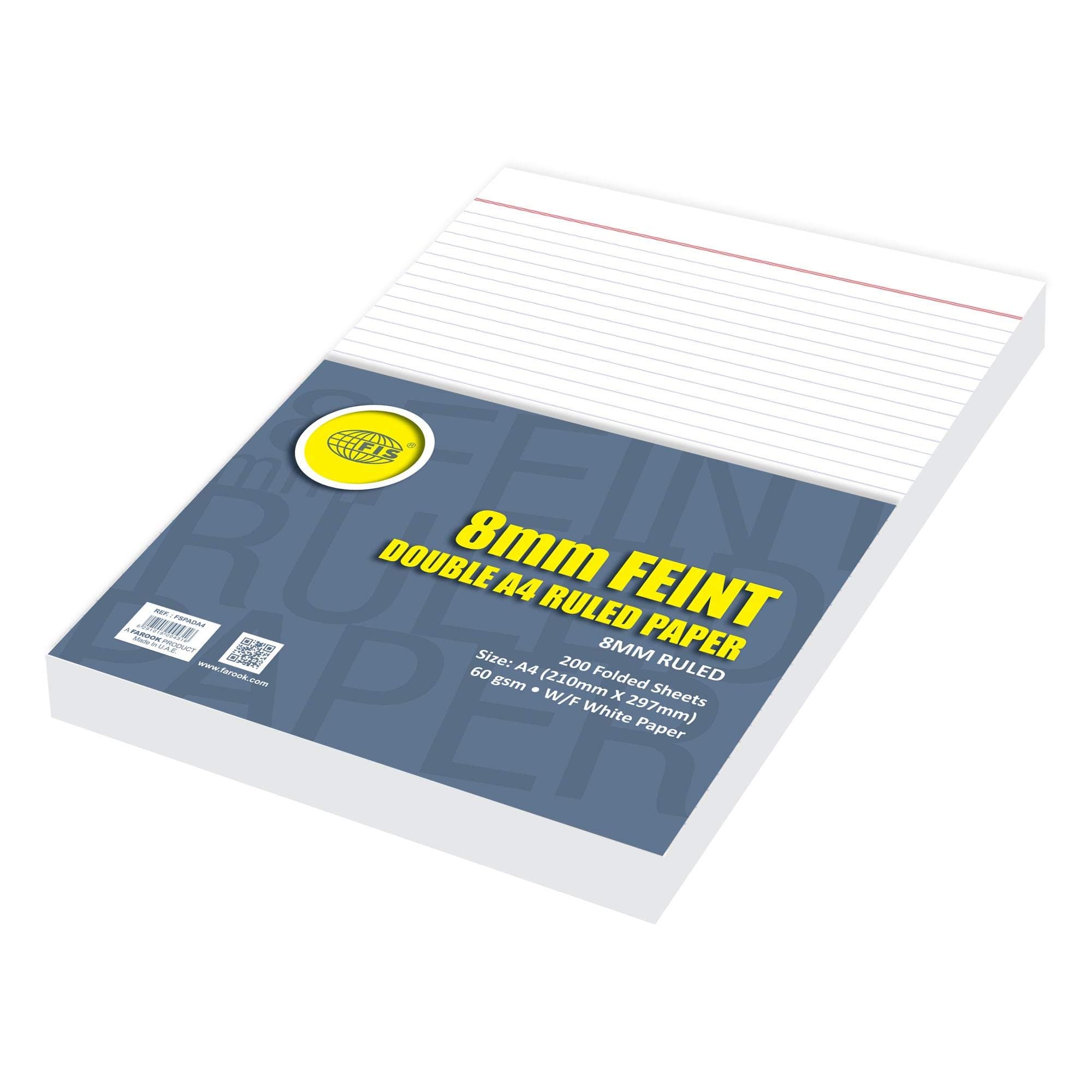 FIS Folded 8 mm Feint Ruled Paper, 200 Folded Sheets, A4 Size - FSPADA4
