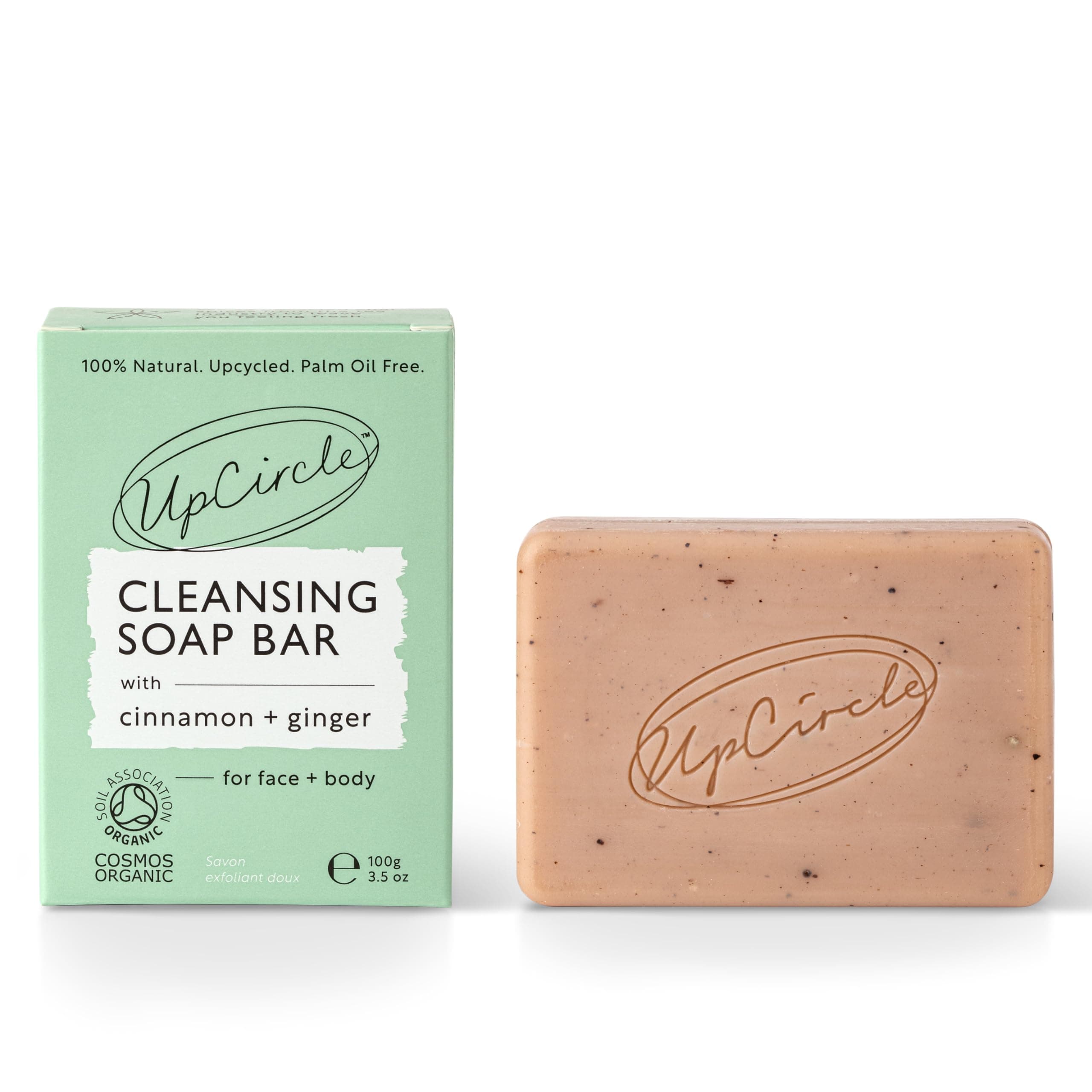 UPCIRCLE Cinnamon + Ginger Chai Soap Bar 3.5oz - Organic Vegan Cleanser For Face And Body - French Pink Clay + Glycerin Reducing Redness + Irritation - Natural, Cruelty-Free + Palm Oil Free
