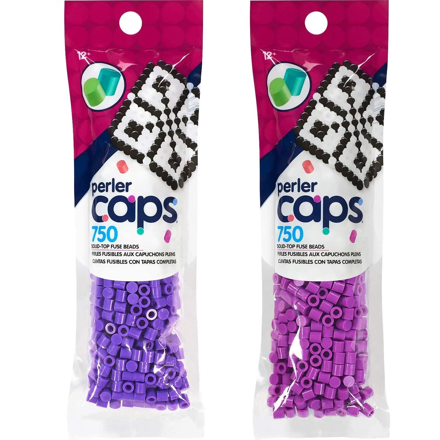 Perler Caps - Solid-Top Fuse Beads - 2 Pack Bundle - Purple and Plum