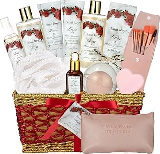Valentines Gifts for Women - 21-Piece Luxury Rose & Jasmine Spa Gift Basket Set Bath and Body Gift Sets Care Kit with Make up sponge | Valentine's Day, Mothers Day Gifts Baskets for Mom, Wife