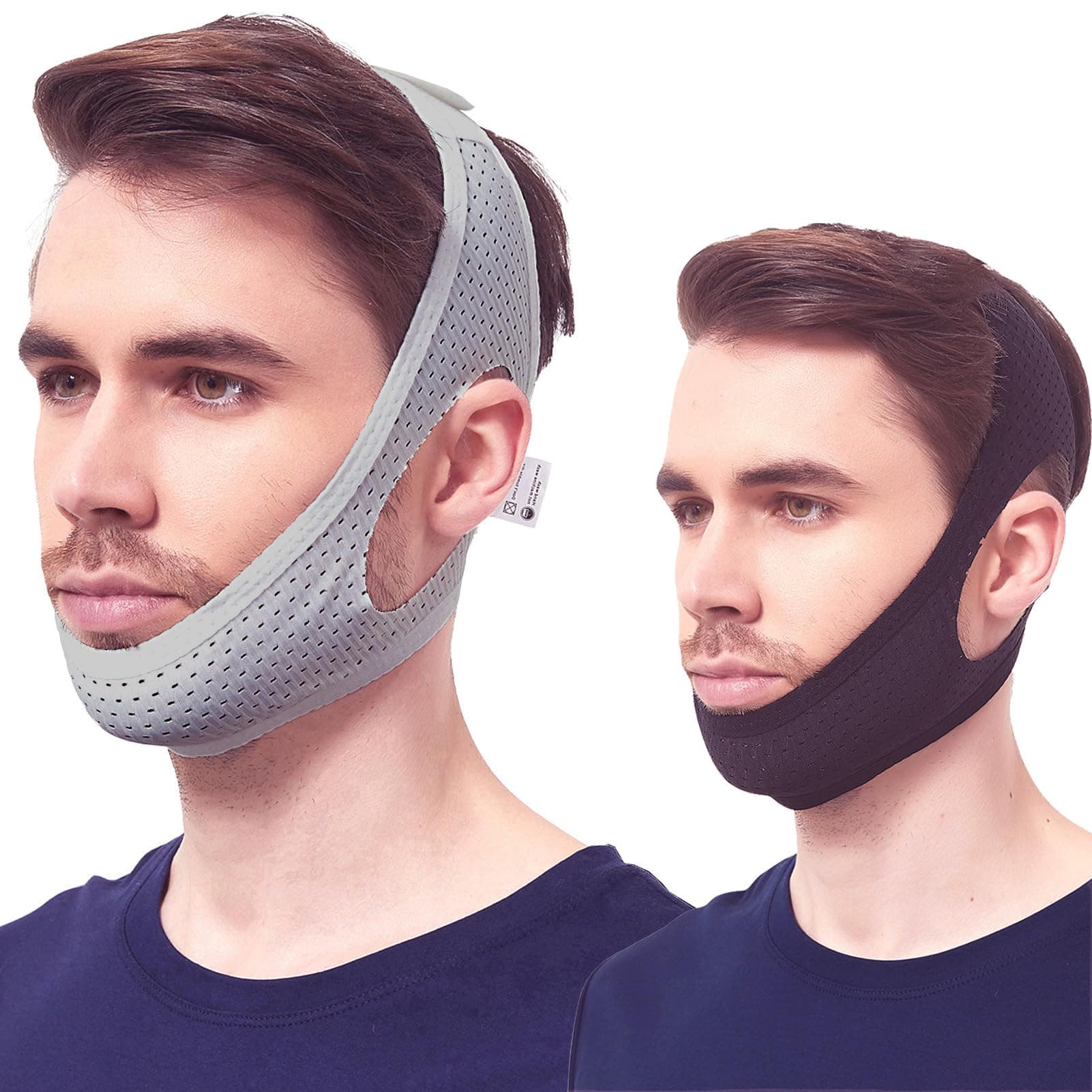 Chin Strap for Cpap Users, 2 Pack Black & Grey Comfortable Mesh Anti Snoring Chin Straps for Men Women, Upgraded Adjustable Cpap Chin Strap to Keep Mouth Closed While Sleeping(2 Pack), Medium