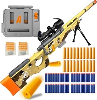 AGM MASTECH AWM Soft Bullet Toy Gun, Empty Shell Ejecting Design, Enhanced Scope, Dart Loader, 40 Soft Foam Darts, 20 Shells, 2 Magazines. Blasting Toy Foam Blaster for Boys and Girls (Yellow)
