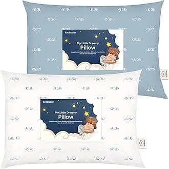 2-Pack Toddler Pillows 2 Year Old to 5-13x18 Soft Organic Cotton Kids Pillow for Sleeping, Travel, School, Daycare, Nap, Toddler Bed, Machine Washable, Without Pillowcase (Roadsters)