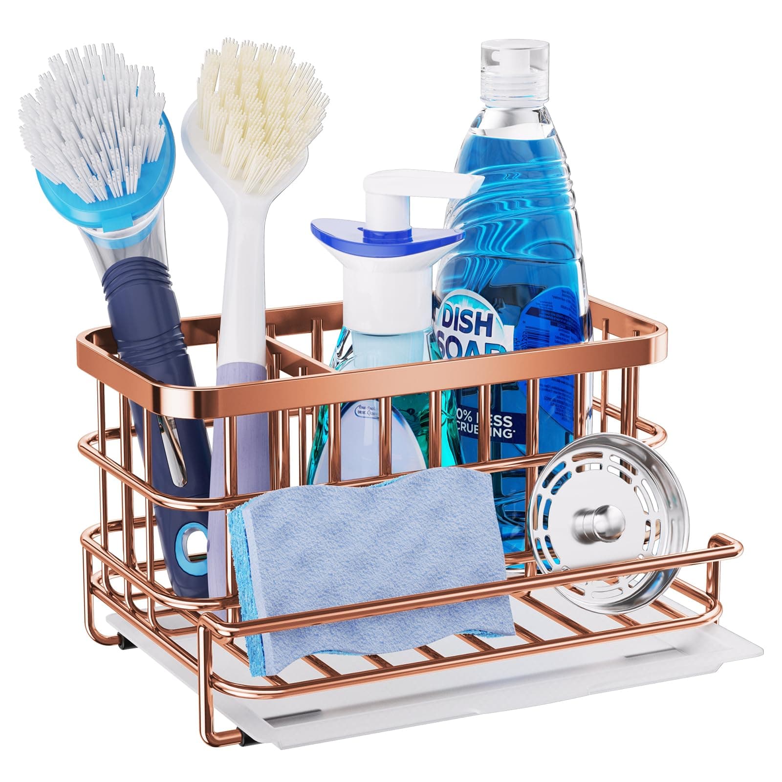 HapiRm Multifunctional Kitchen Sink Organizer, Large Sink Caddy with Drain Tray, SUS304 Stainless Steel Rustproof Sponge Holder for Kitchen Countertop - Rose Gold