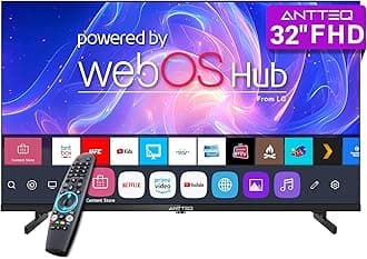 Antteq 32 Inch TV FHD Smart WebOS Television, 1080P MagiQ 32" with Full HD ThinQ AI, Voice Magic Remote Airplay, Apple TV+, Netflix, Freeview, YouTube, WiFi, Black Televisions