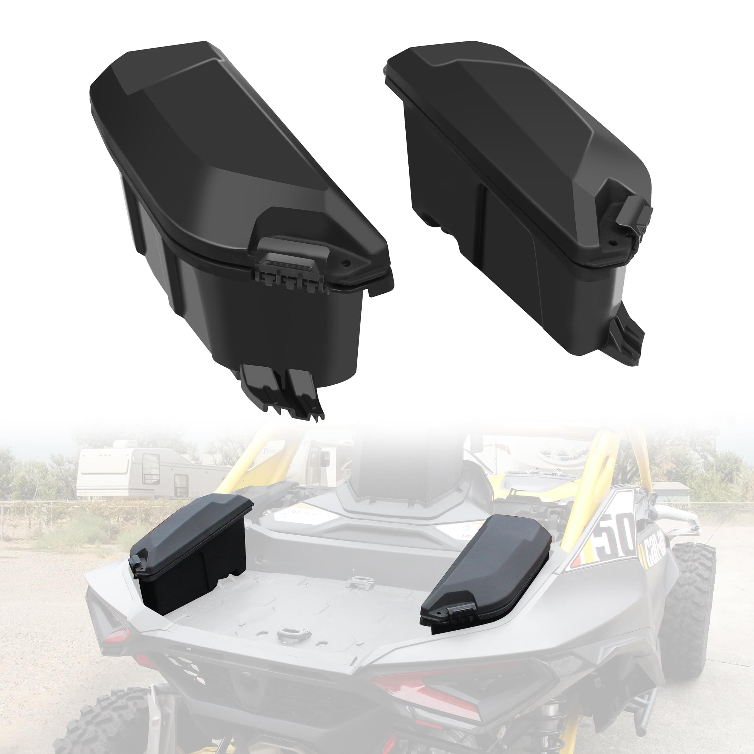 Rear Side Cargo Storage Boxes for Maverick R, 13.5L Waterproof Bed Tool Side Cargo Storage Boxes Compatible with Can Am Maverick R 2024+ Accessories Replace #715007372 (2PCS)